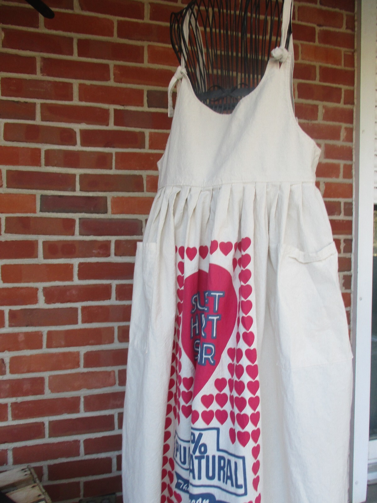 Feed Sack jumper, flour sack dress, small 8-10, pinafore, country, cotton jumper