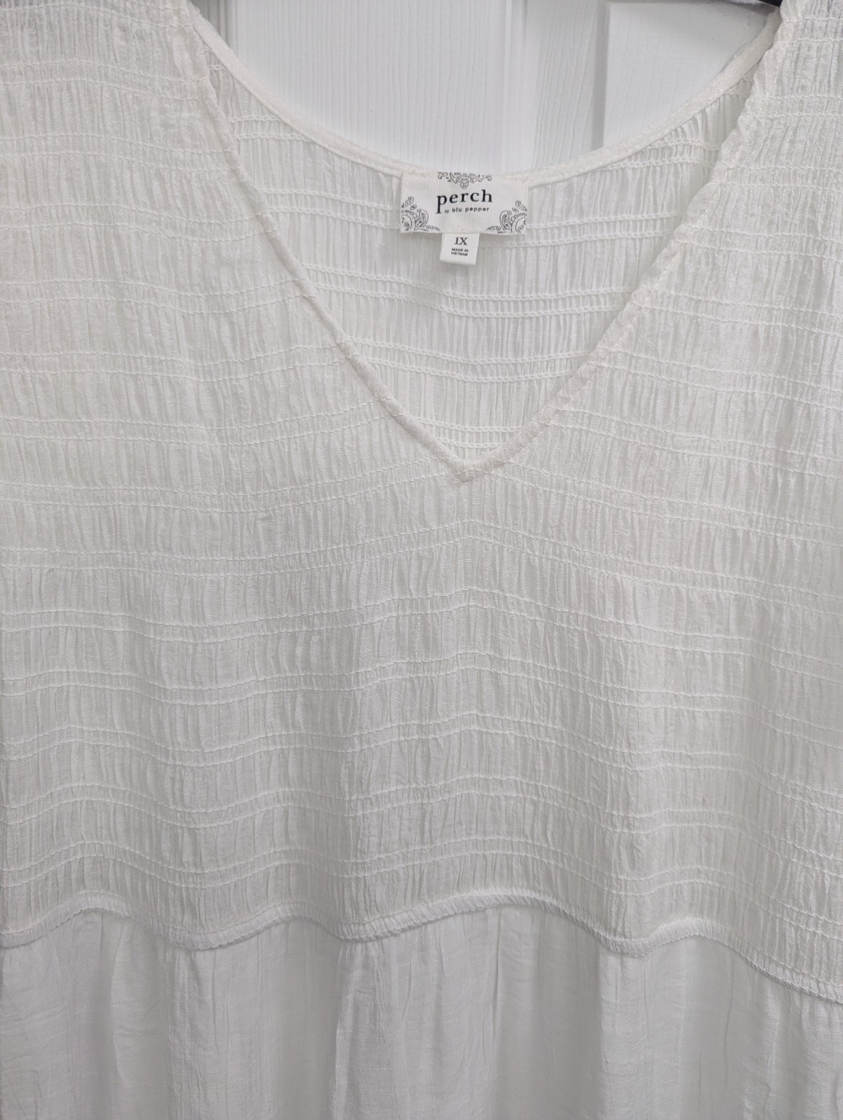 Perch By Blue Pepper White Cotton V Neck Rooch Top 1X Dress