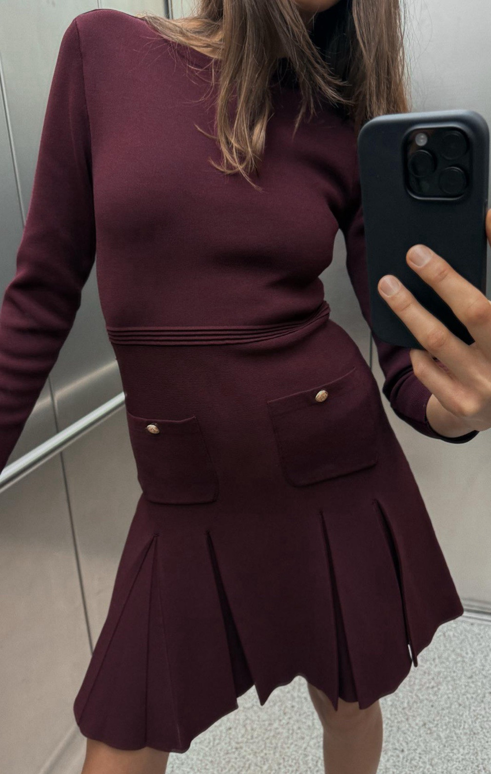 ZARA WOMAN FW24 NWT PLEATED SHORT KNIT DRESS BURGUNDY 2142/269 SIZE S, L,XL