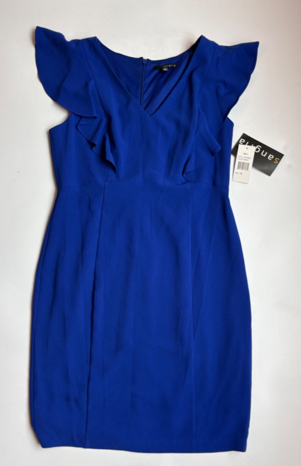 Sangria Women’s Cobalt Blue Ruffle Sleeve Sheath Dress Size 12 NWT Cocktail