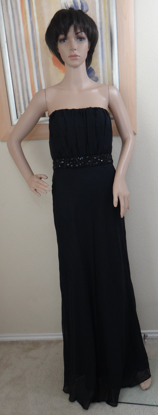 A.B.S. COLLECTION by ALLEN SCHWARTZ black strapless silk gown beaded dress,4