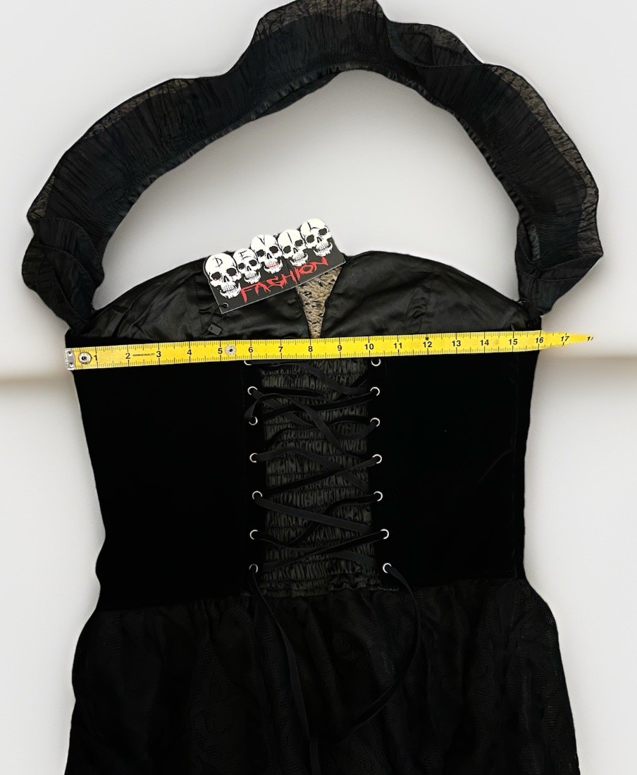 NWT Devil Fashion Alt Gothic Vampire Black Lace Velvet Corset Maxi Dress S/XS