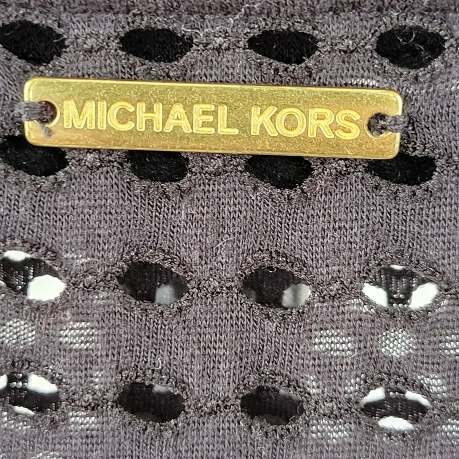 MICHAEL MICHAEL KORS L Womens Shift Dress Flutter Sleeve Eyelet Crochet LBD