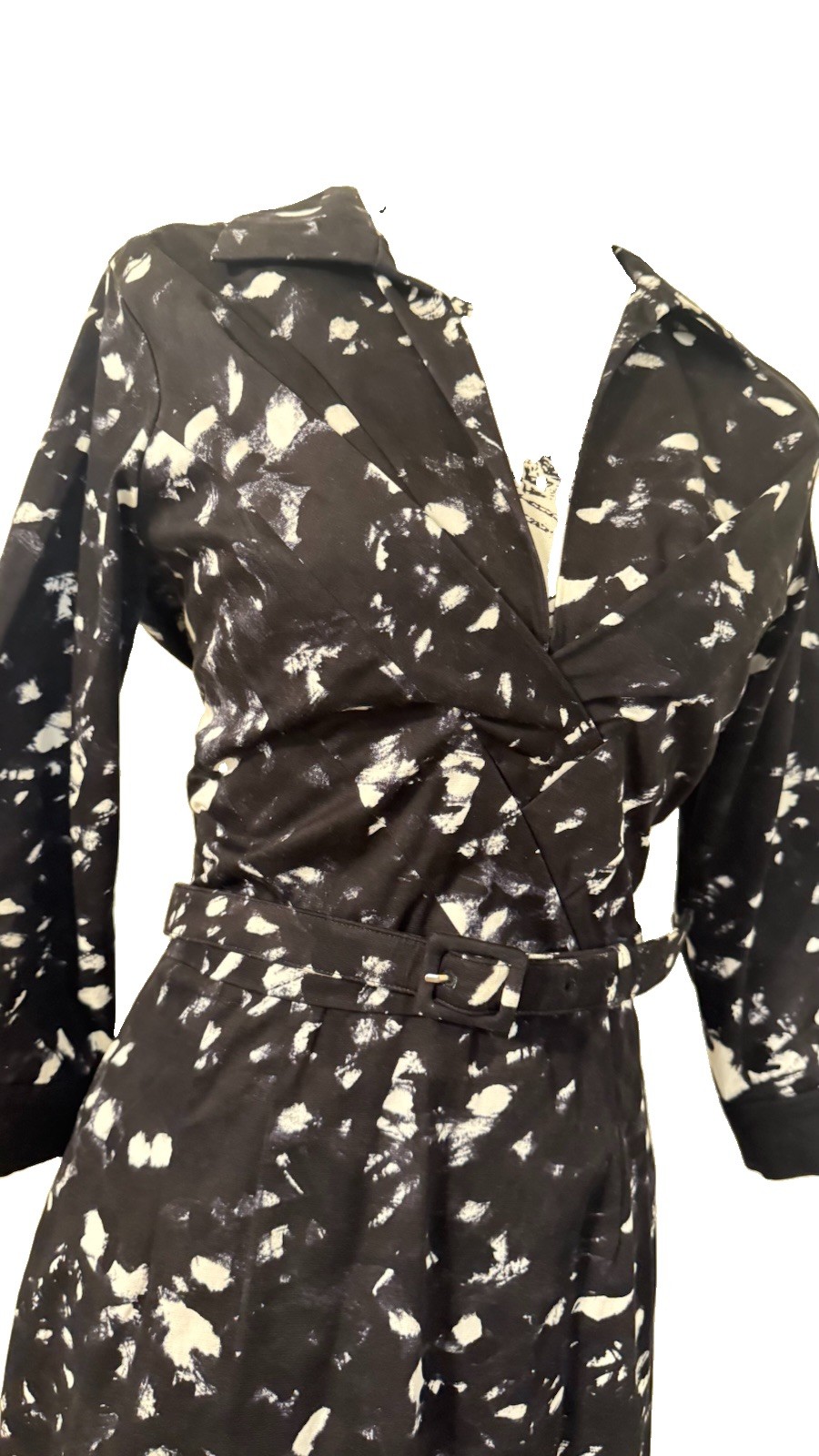 Samantha Sung Audrey Dress Shirt Collar, 3/4 Sleeve midi Length,Stretch.