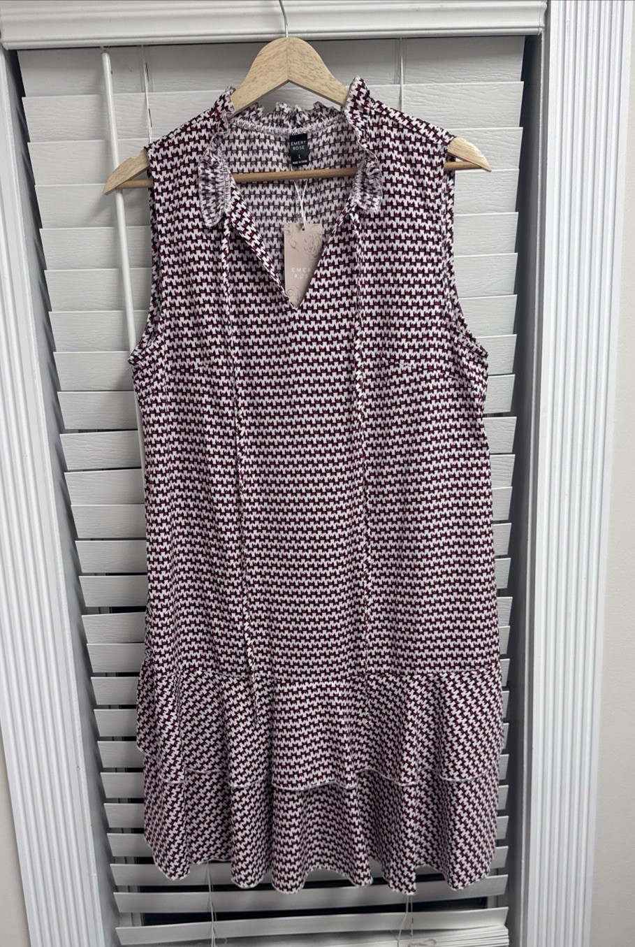 NWT Emery Rose Pink & Tan Patterned Tunic Dress L Double Frilled Hem