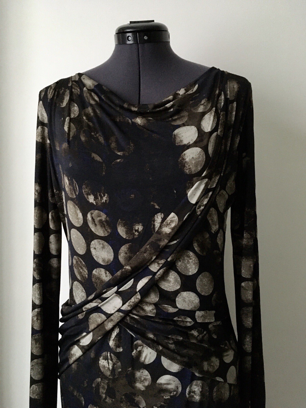 Max Mara Long Navy Brown And Beige Print Dress Size 8