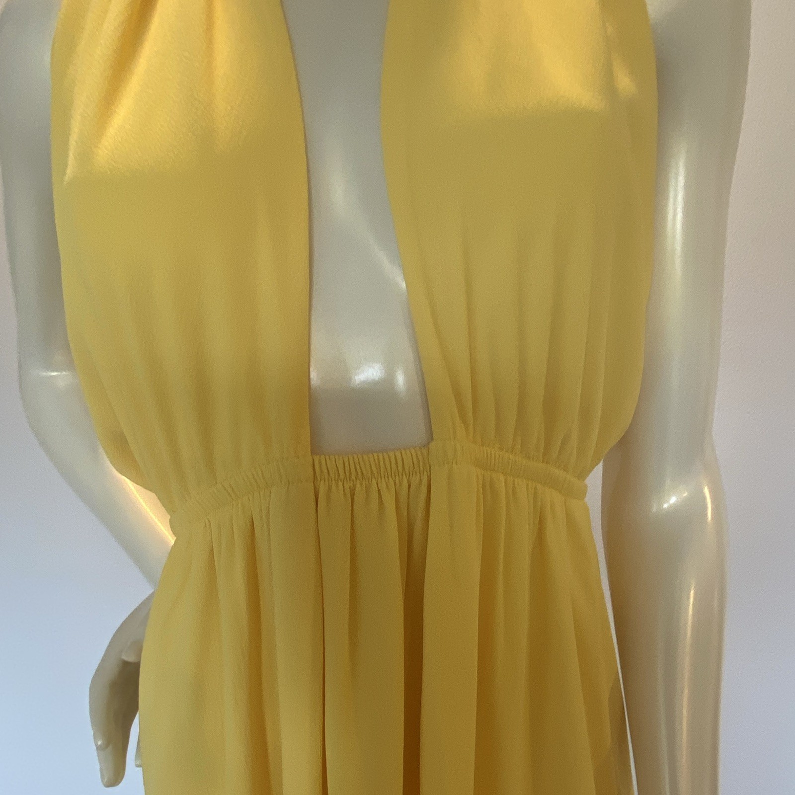 VICI Yellow Halter Backless Open Back Chiffon Midi Dress Pleated XL D-4989