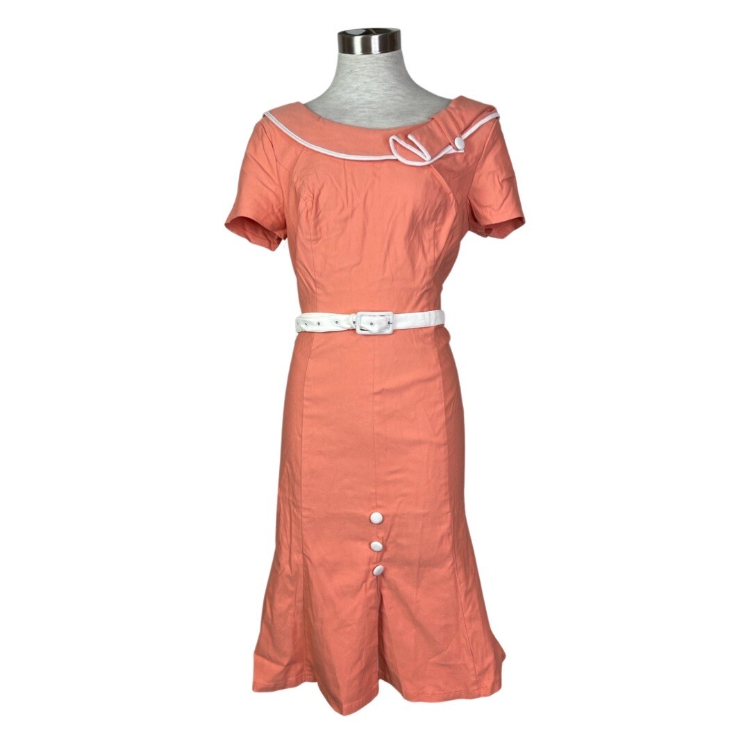VOODOO VIXEN VINTAGE RETRO CLASSIC PIN UP RUBY PEACH ROCKABILLY DRESS DRA8169