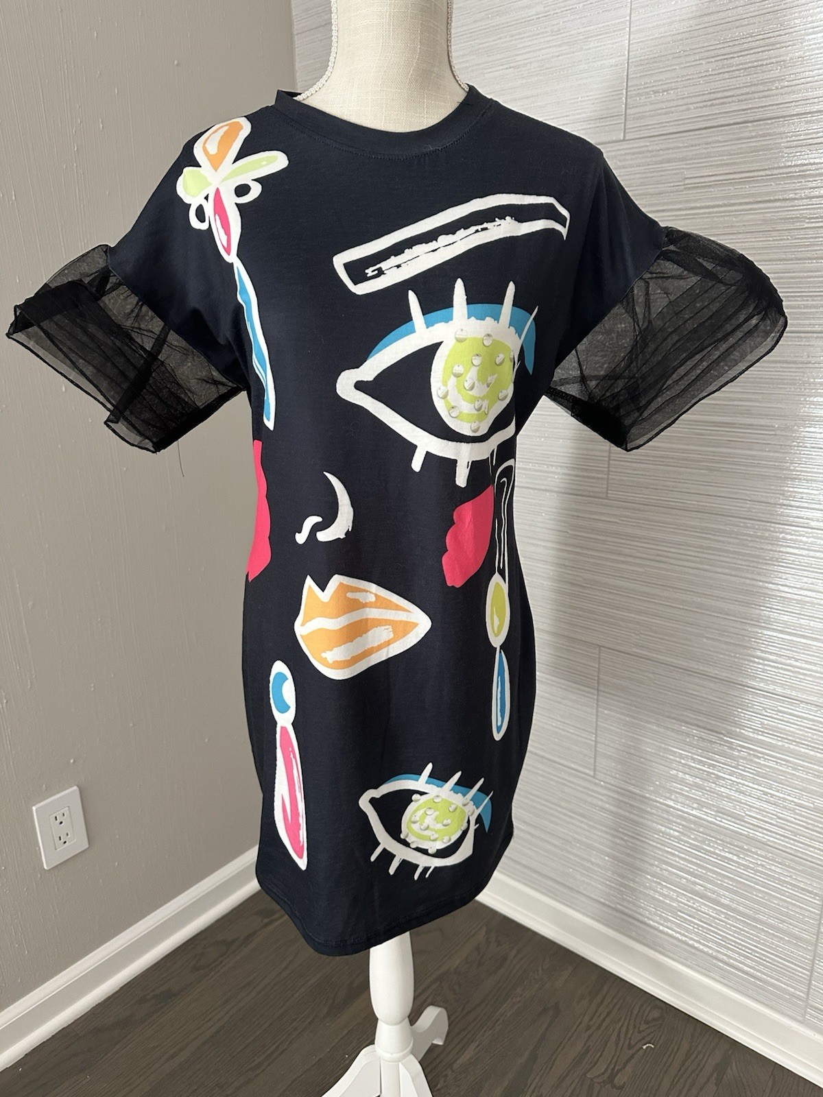 European Printed Fashion Women Lantern Sleeve Casual StreetWear Loose Mini Dress