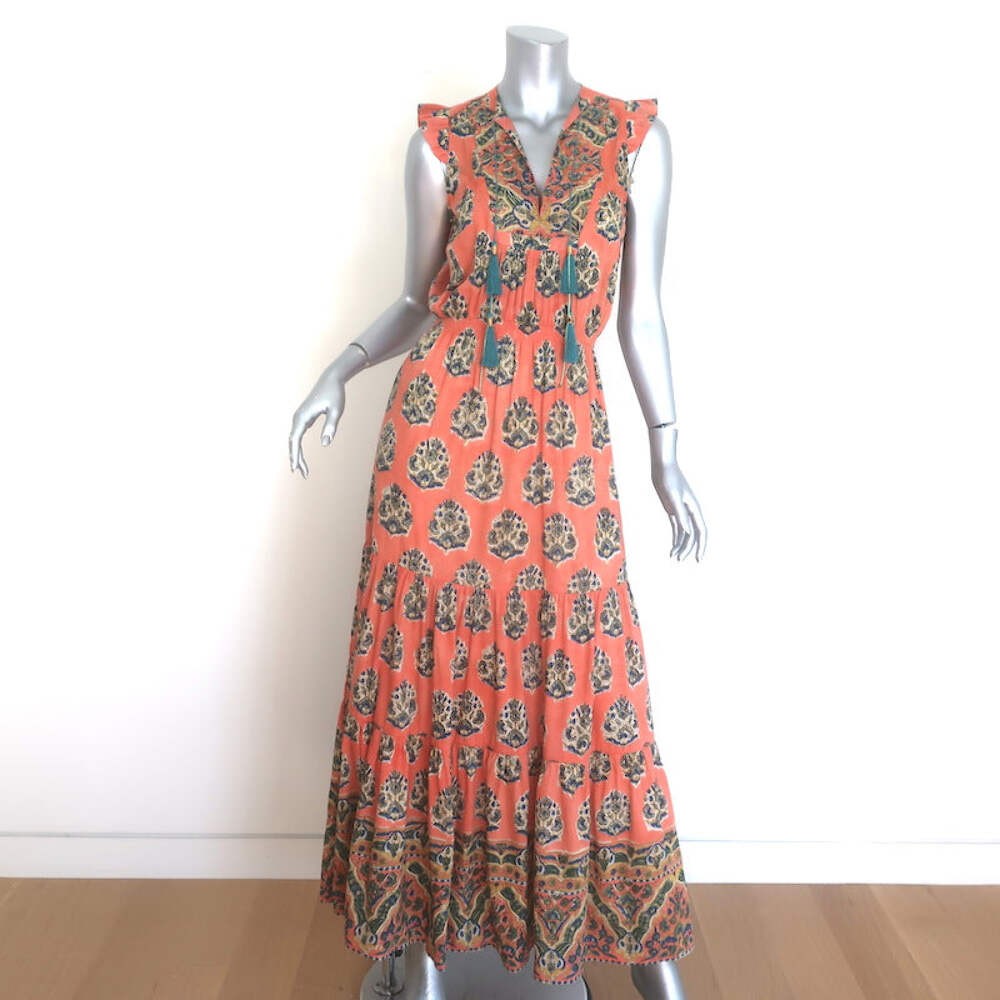 Bell By Alicia Bell Tassel-Tie Tiered Maxi Dress Peach Size Extra Small