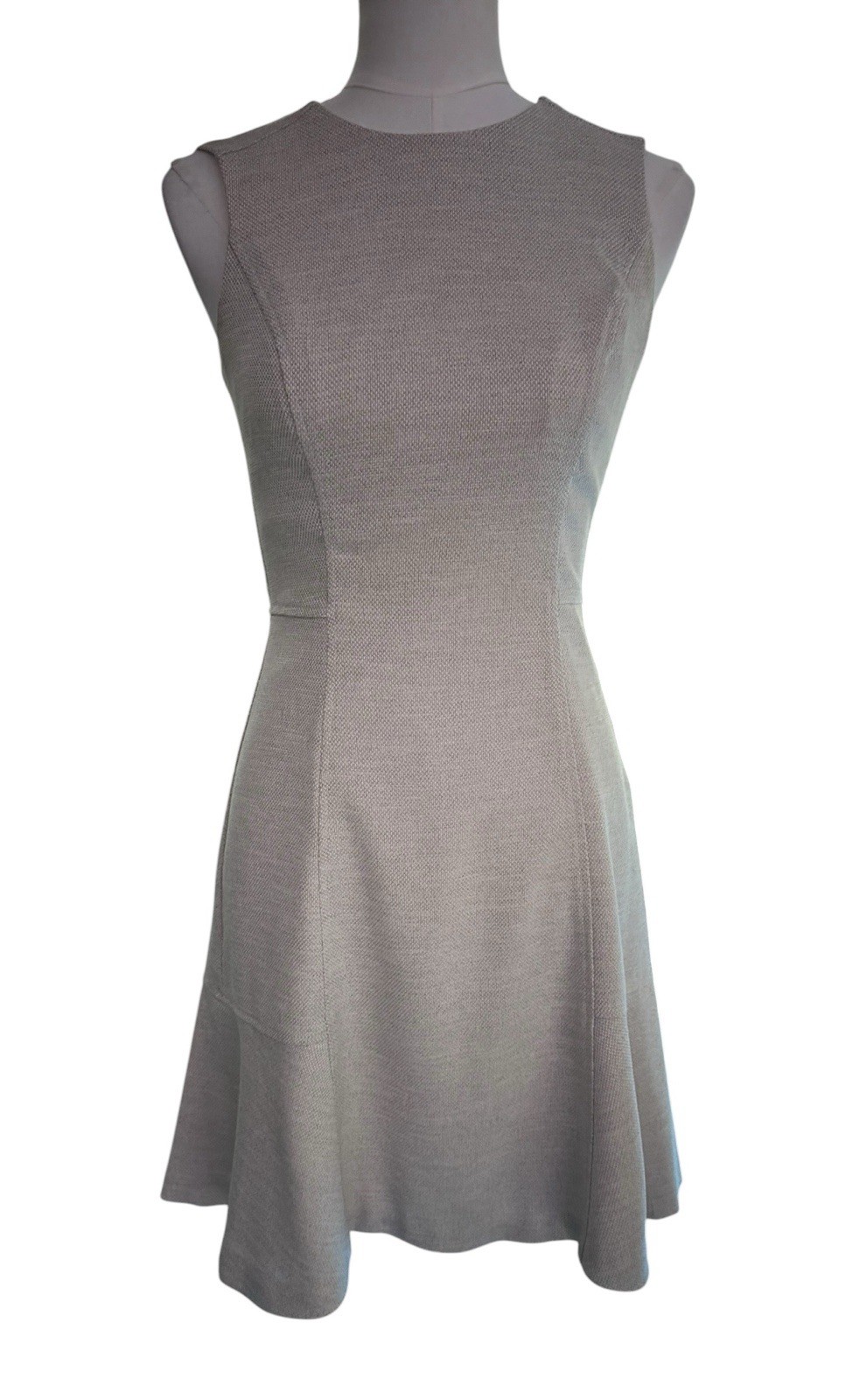 White House Black Market Beige Fit Flare Dress Size 2 Sleeveless Career Midi