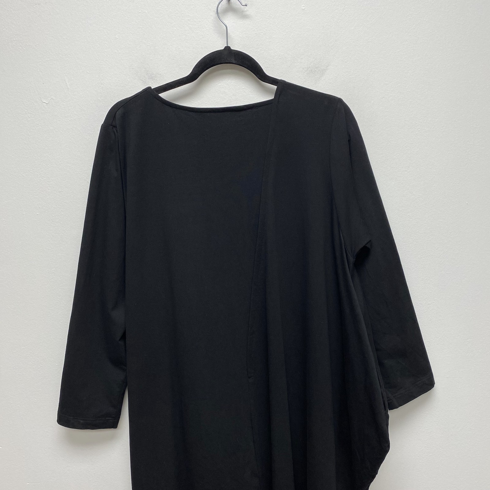 Moyuru Asymmetrical Drape Dress Womens Black Jersey Pocket Lagenlook Avant Large