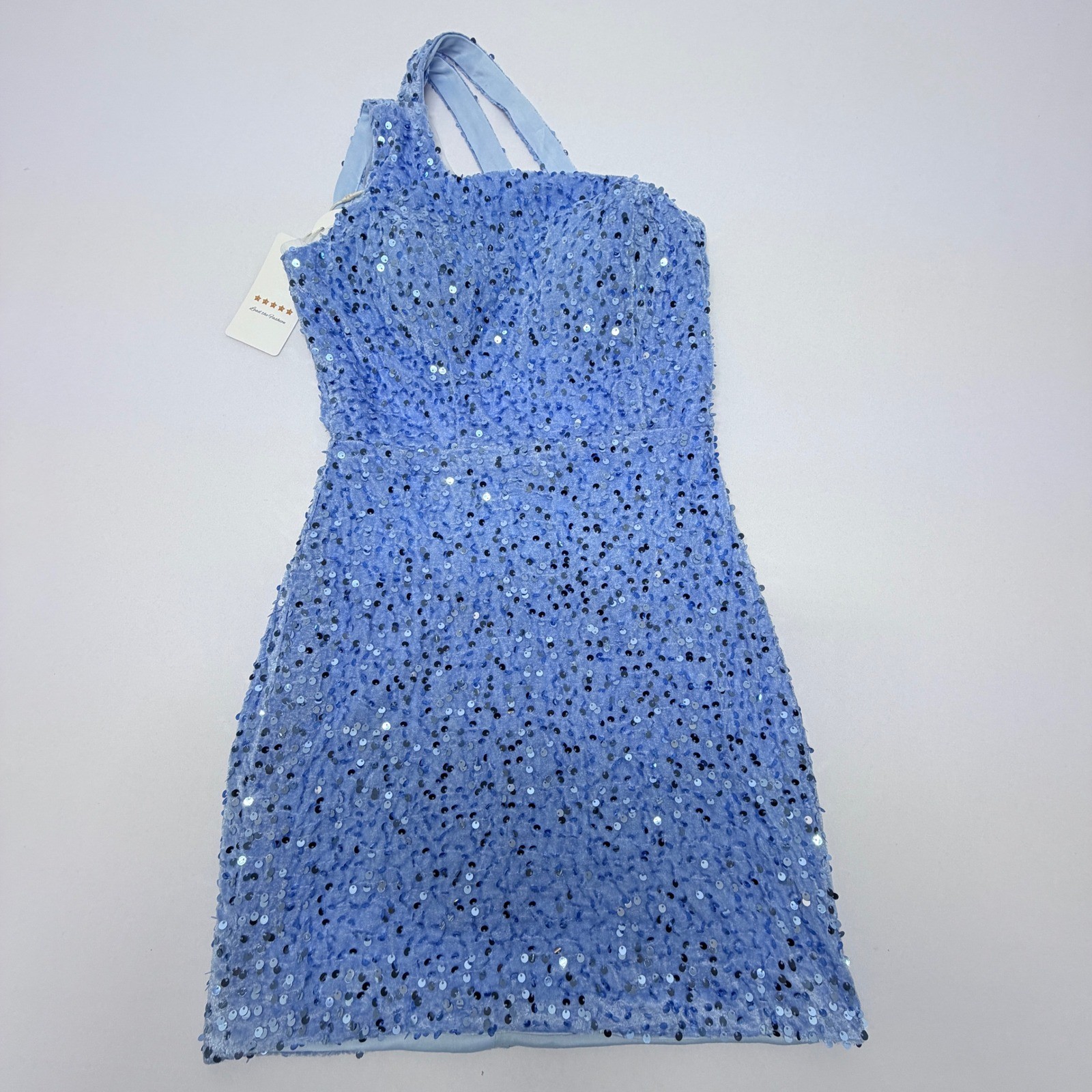 Elegant Dress Periwinkle Blue Sequin One Shoulder Mini Dress Mens 2
