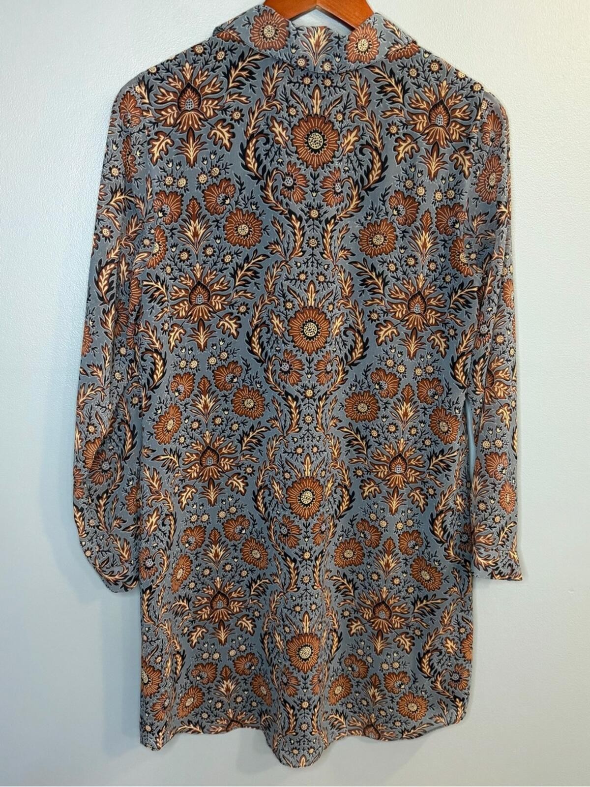 CAbi Provincial Blue Floral Long-Sleeve Mini Dress #3295 | Size Small