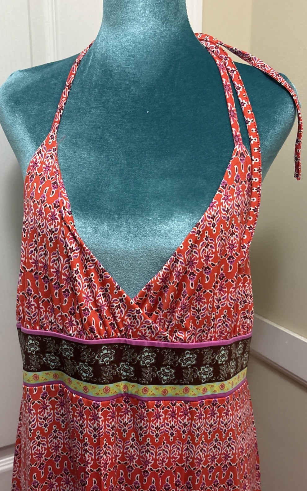 Autumn Colors Halter Spaghetti Strap Maxi Boho Festival Hippie Sun Dress Large