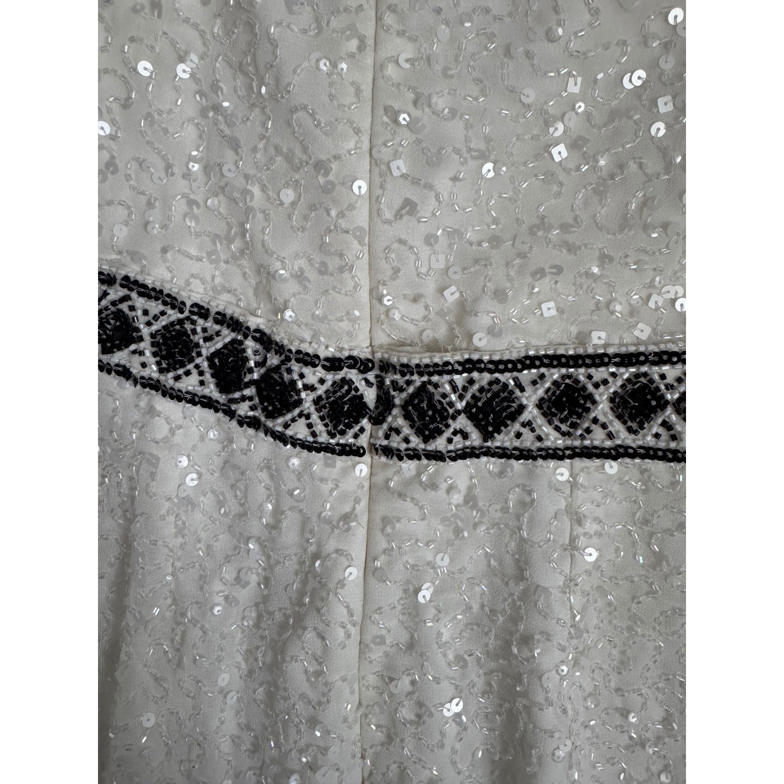 Shail K Ivory Black Beaded Sequins Sleeveless Cocktail Party Dress Size 10 NEW