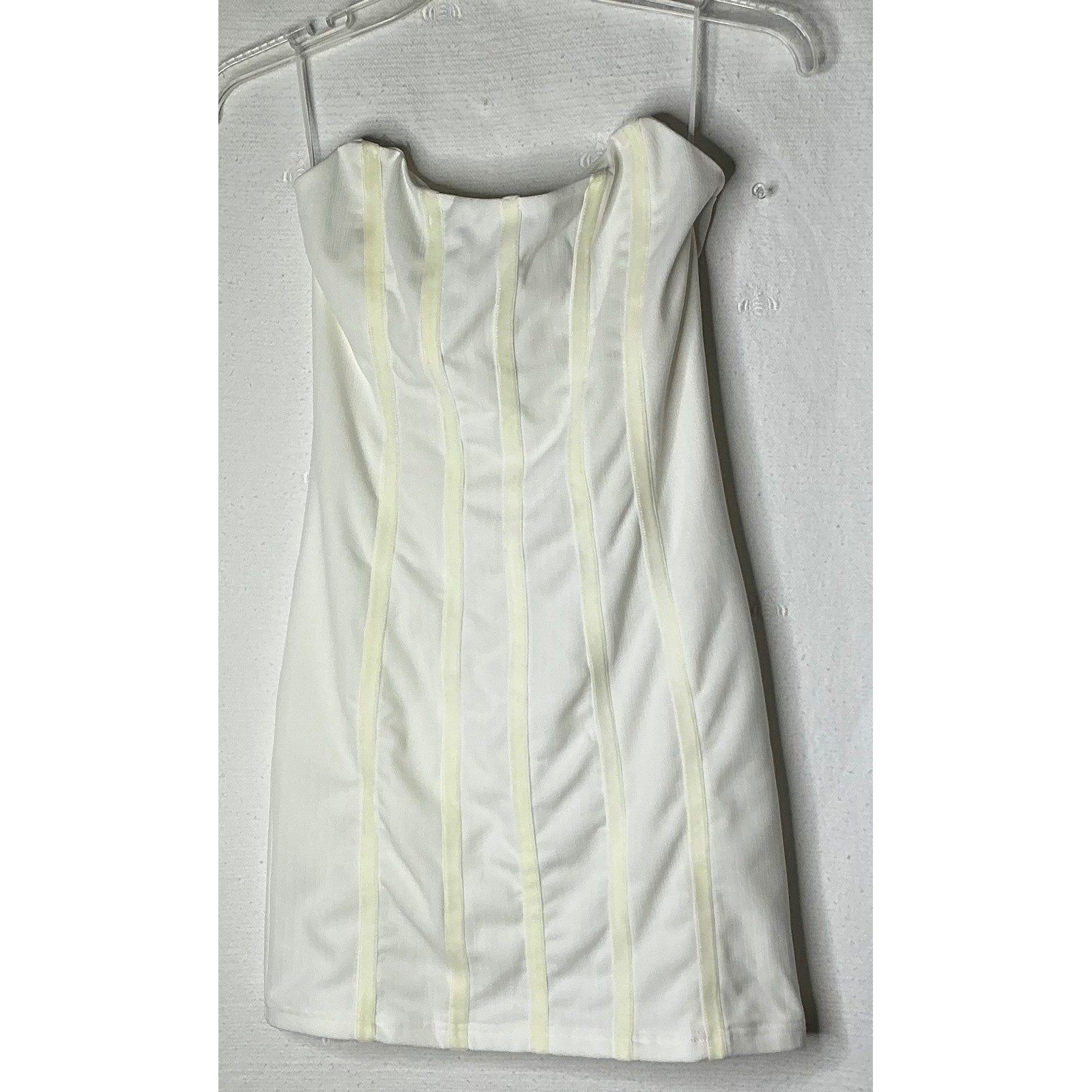 Princess Polly White Ribbed Strapless Mini Dress Yellow Stripe Corset Style US 6