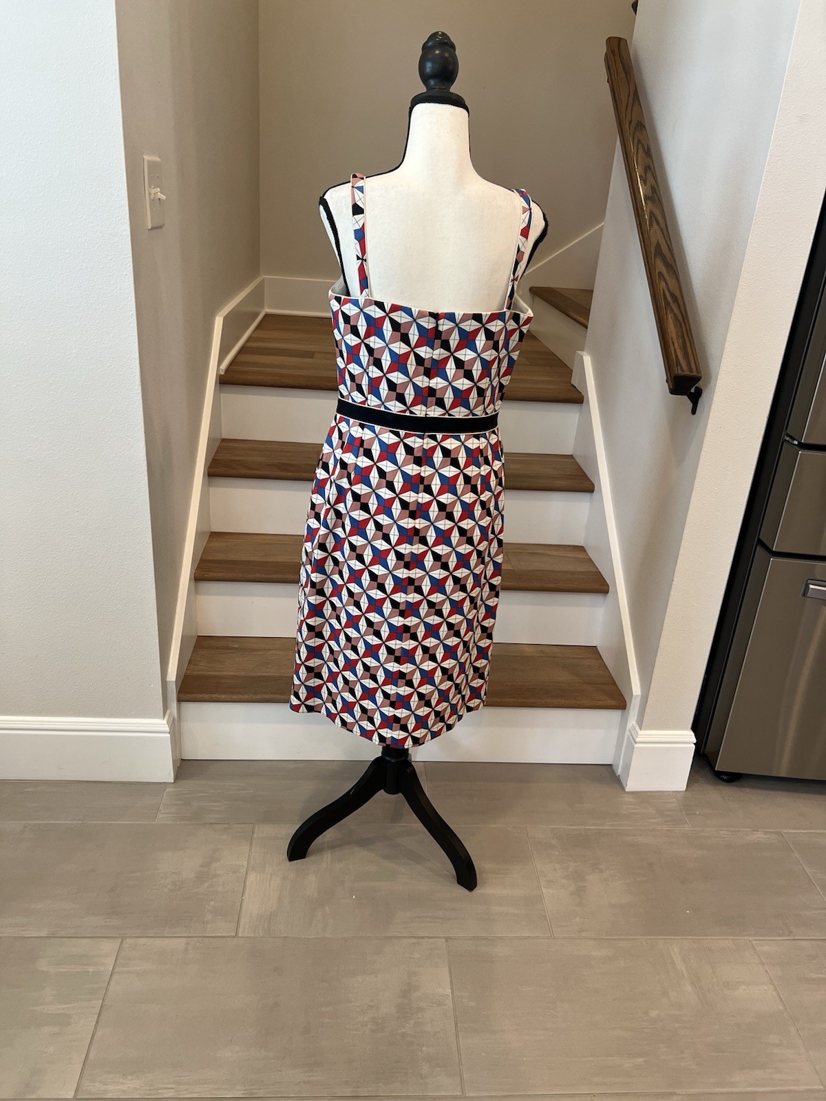 Reinaldo Lourenço Sleevless Geometric Mídi Dress Red , Blue And White.
