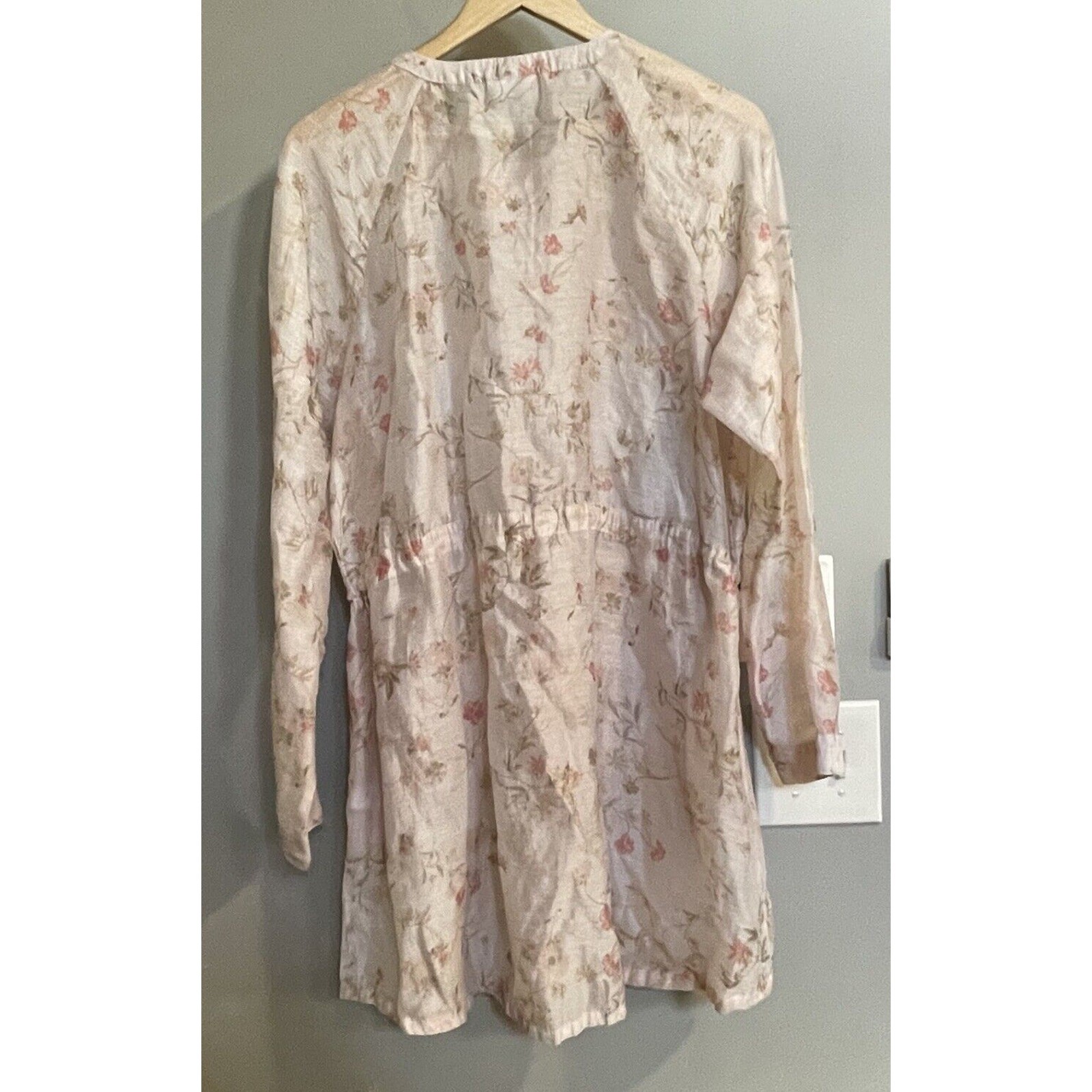 J. Jill Top Tunic Gauzy Button Down Tie Waist Floral Luxe Lyocell Linen Large