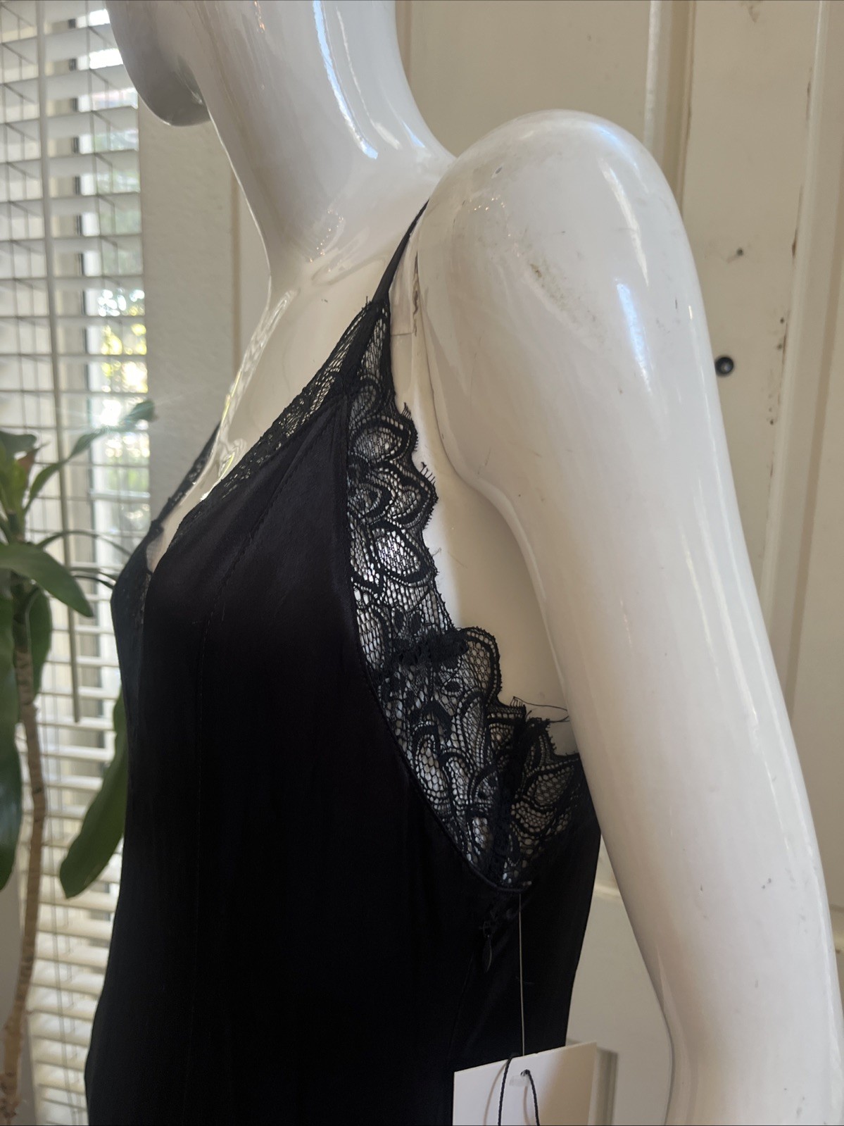 CURRENT AIR NWT! Black Silky Viscose Lace Trimmed Maxi Slip Dress Sz S NEW!