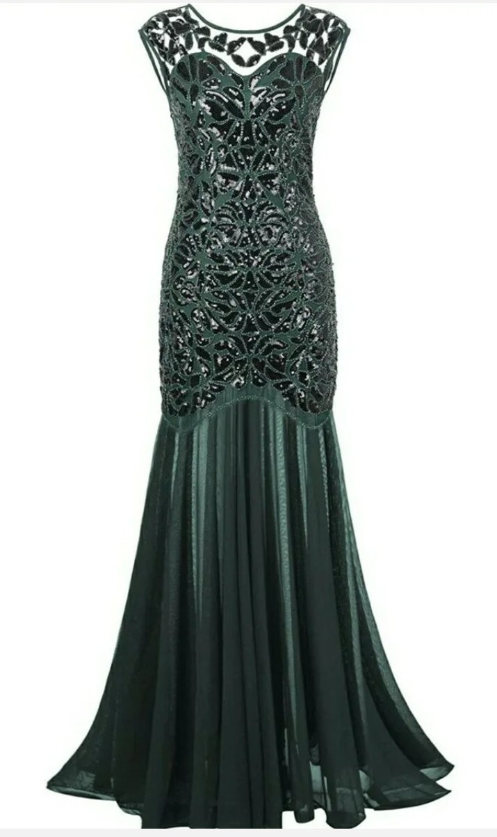 PrettyGuide Women 20’s Dark Green Sequin Gatsby Maxi Prom Party Dress