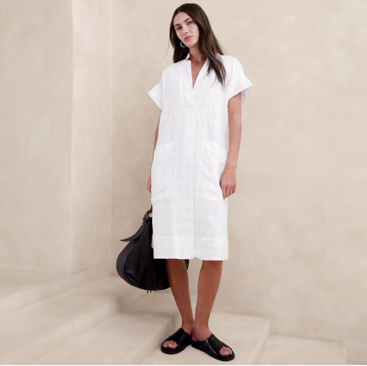 NWT Banana Republic RT$150 White Laurel Linen-Cotton Blend Utility Shift Dress M