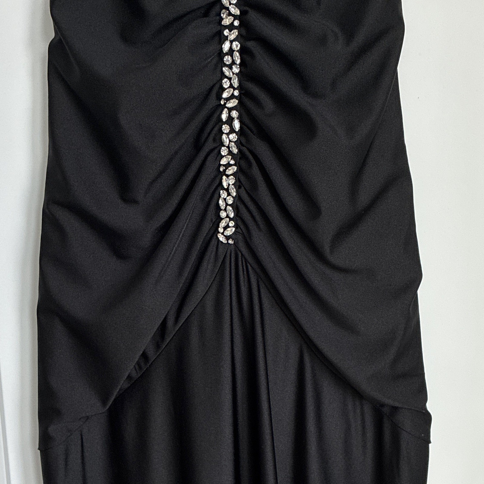 alex & sophia Black Maxi Dress 9/10 V-Neck Spaghetti Strap Beaded Lace-Up
