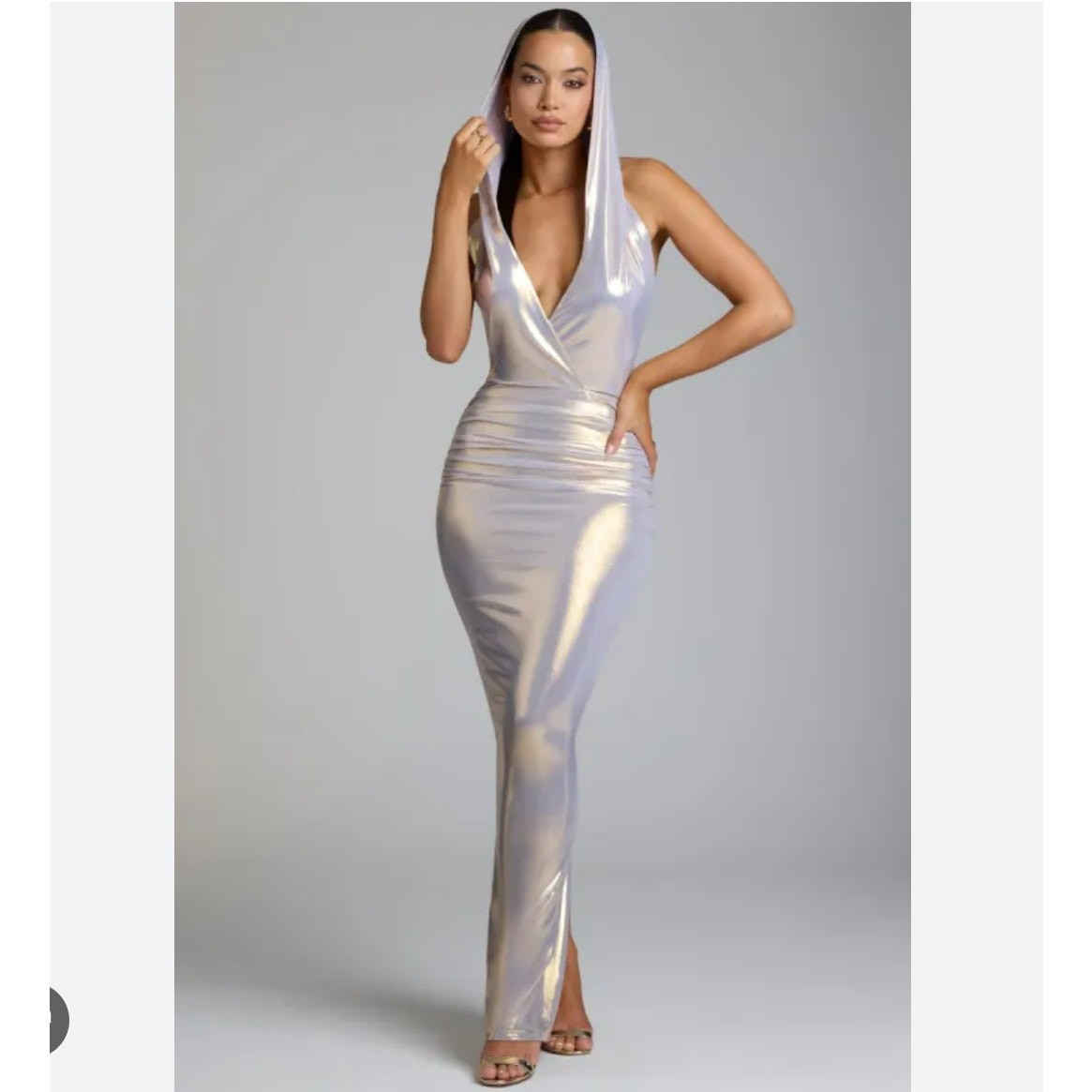 NWT Oh Polly Dalilah Metallic Maxi Gown Hooded A Light Gold Women’s Size US 10