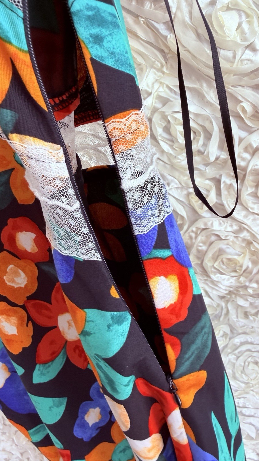 PRETTY GARBAGE Floral Satin Slip Midi Dress Lace Trim Metallic NWT Size S