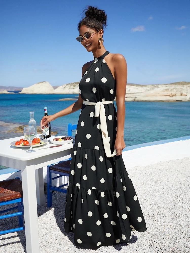 Friends Like These Halter Neck Spotty Tiered Maxi Dress Black/white UK 22 bnwt
