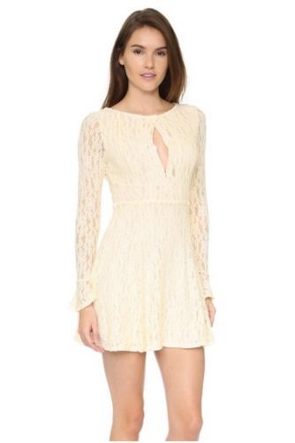 New $128 Free People Shearling Corded Lace Fit/Flare Dress Keyhole Front sz M