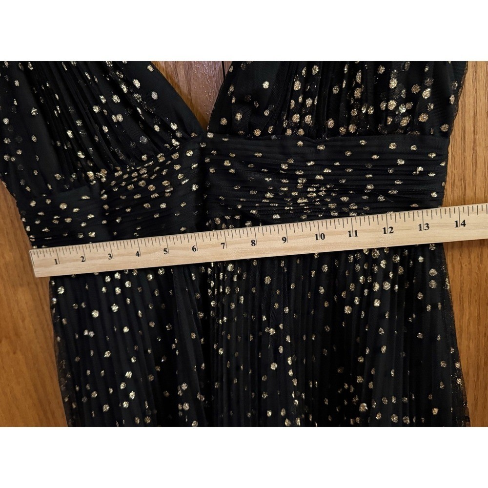Jill Jill Stuart Black Gold Polka Dot Pleated Tulle V-Neck Gown Dress Size 6