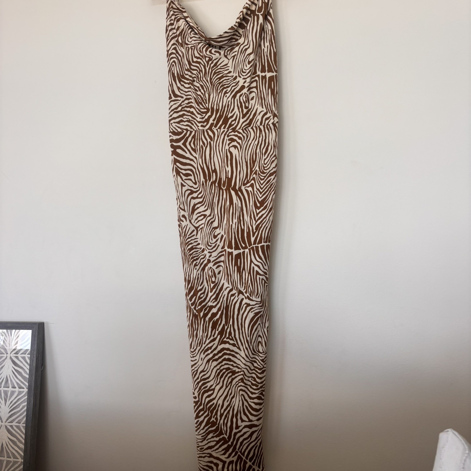 Samsoe Samsoe Apples Zebra Cowl Neck Open Back Maxi Slip Dress Brown Size XL