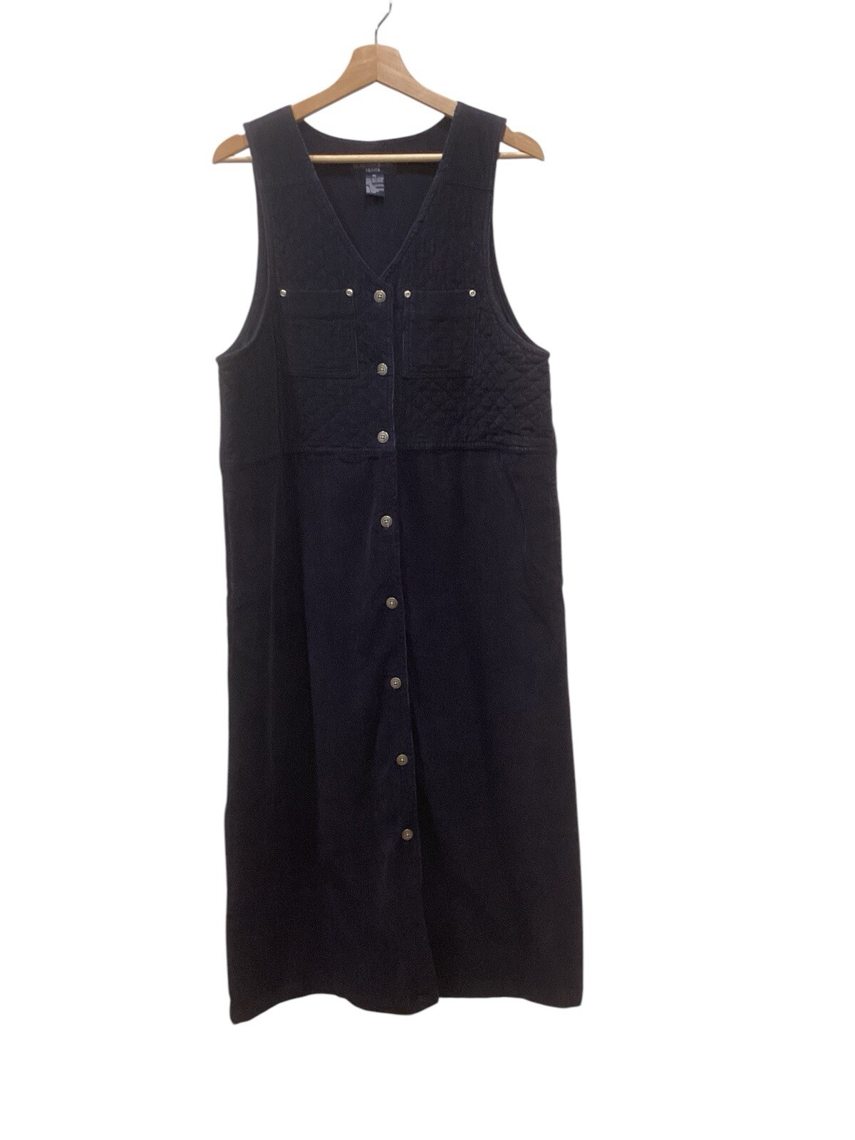 Mountain Lake Dress/jumper Navy Sz LPetite Corduroy Quilted Bodice Button Front