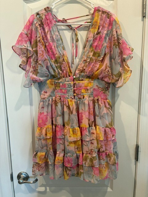Olivaceous Pastel Floral Ruffle Mini Dress Sz.L Excellent Condition