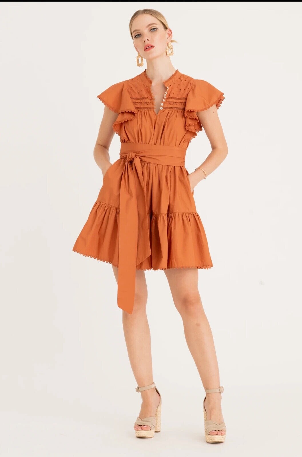 Secret Mission $368 Women’s Bartolina Mini Dress Embroidered Tiered Ruffle Small