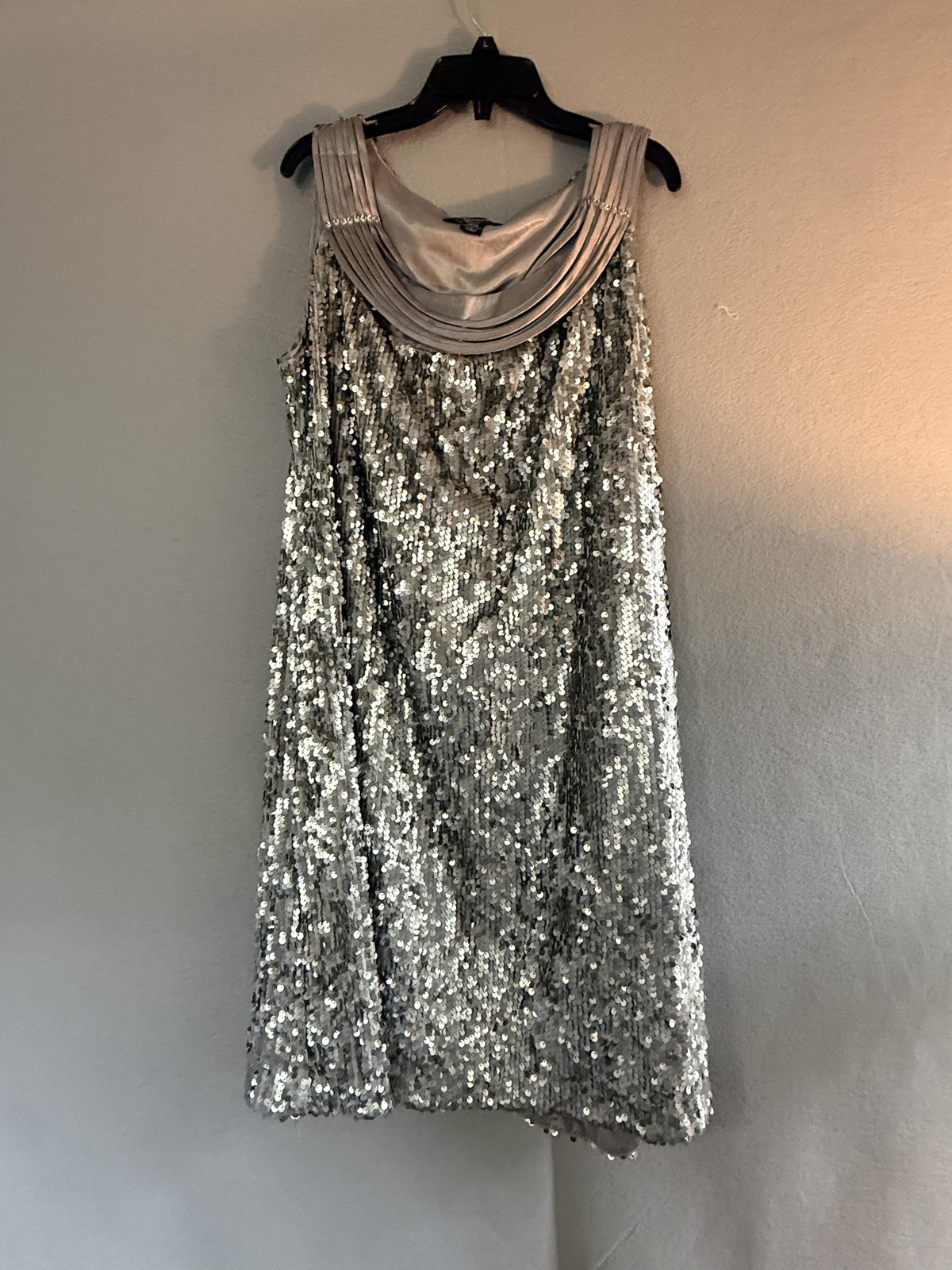 R&M Richards Woman Dress Womens 14W Silver Sequin Scoop Neck Party Cocktail