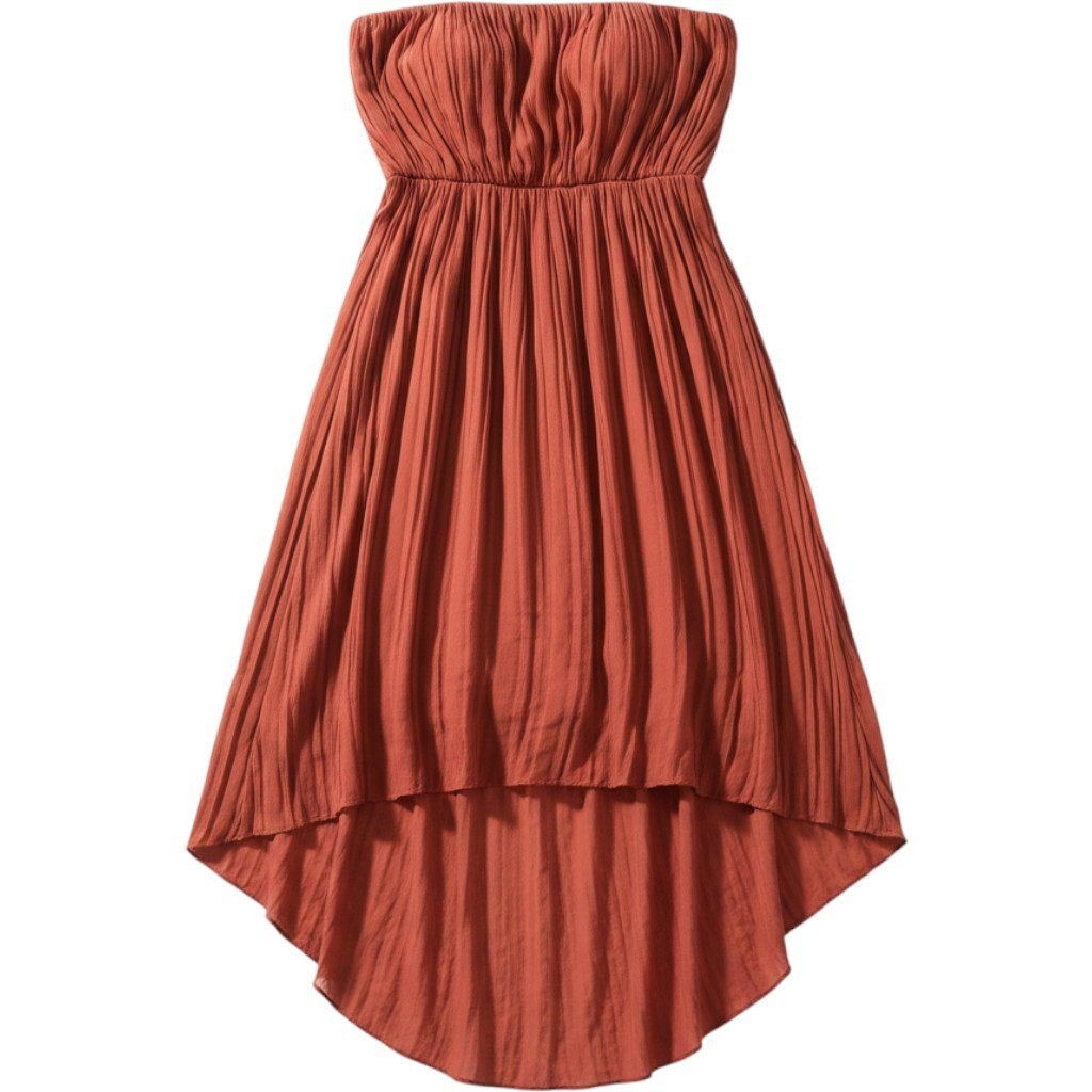 BCBGeneration Rust Orange Pleated High-Low Dress XS Smocked Waist Spaghetti Strp