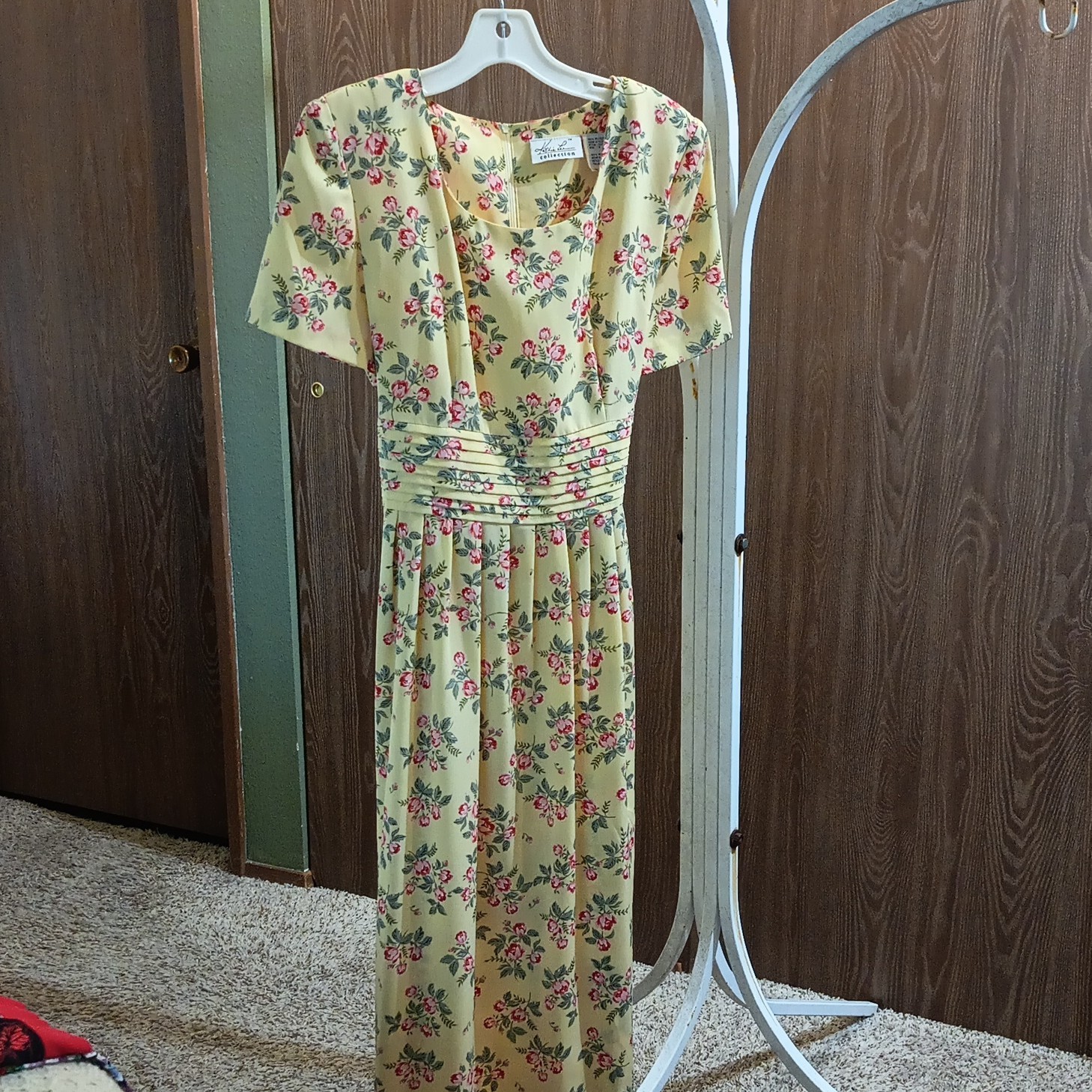 Kathi Lee Collection Women’s 8 Yellow Floral Maxi Dress Zip Belted Polyester