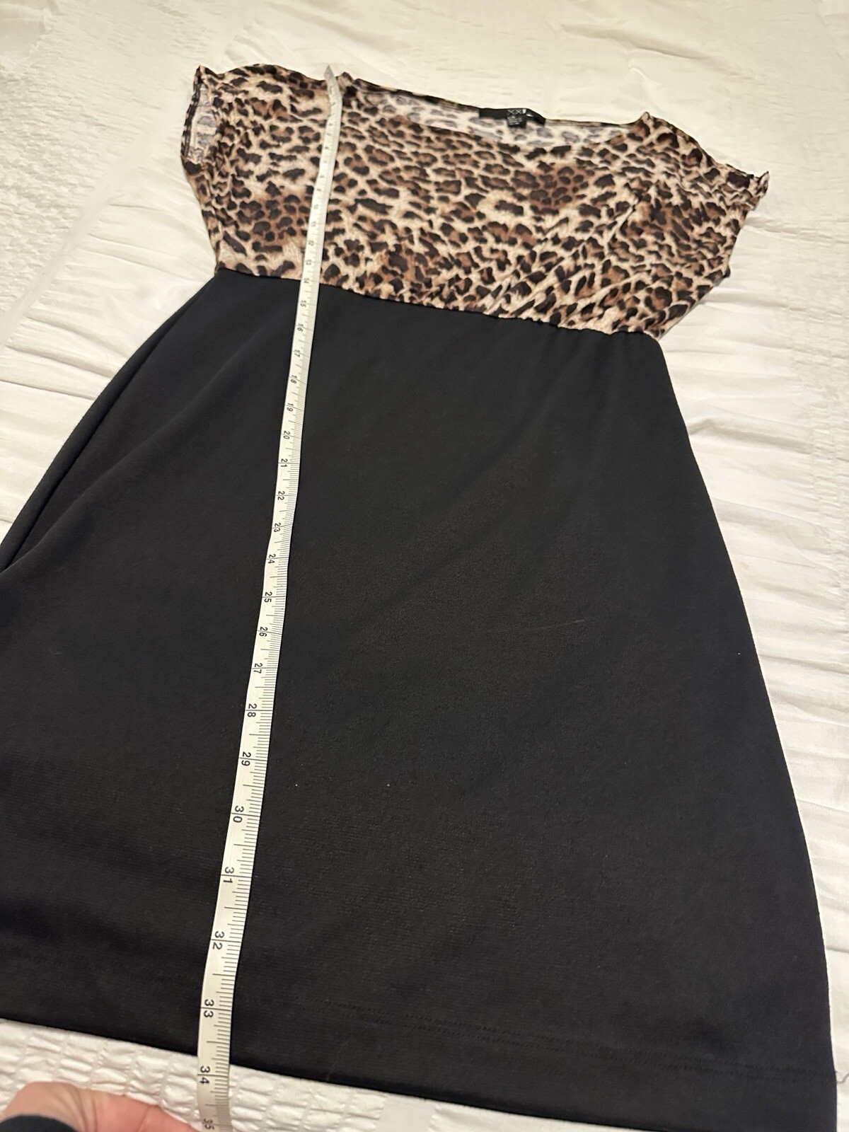 Forever 21 Leopard Black Bodycon Soft Lightweight Dress Women’s Jrs Size L EUC