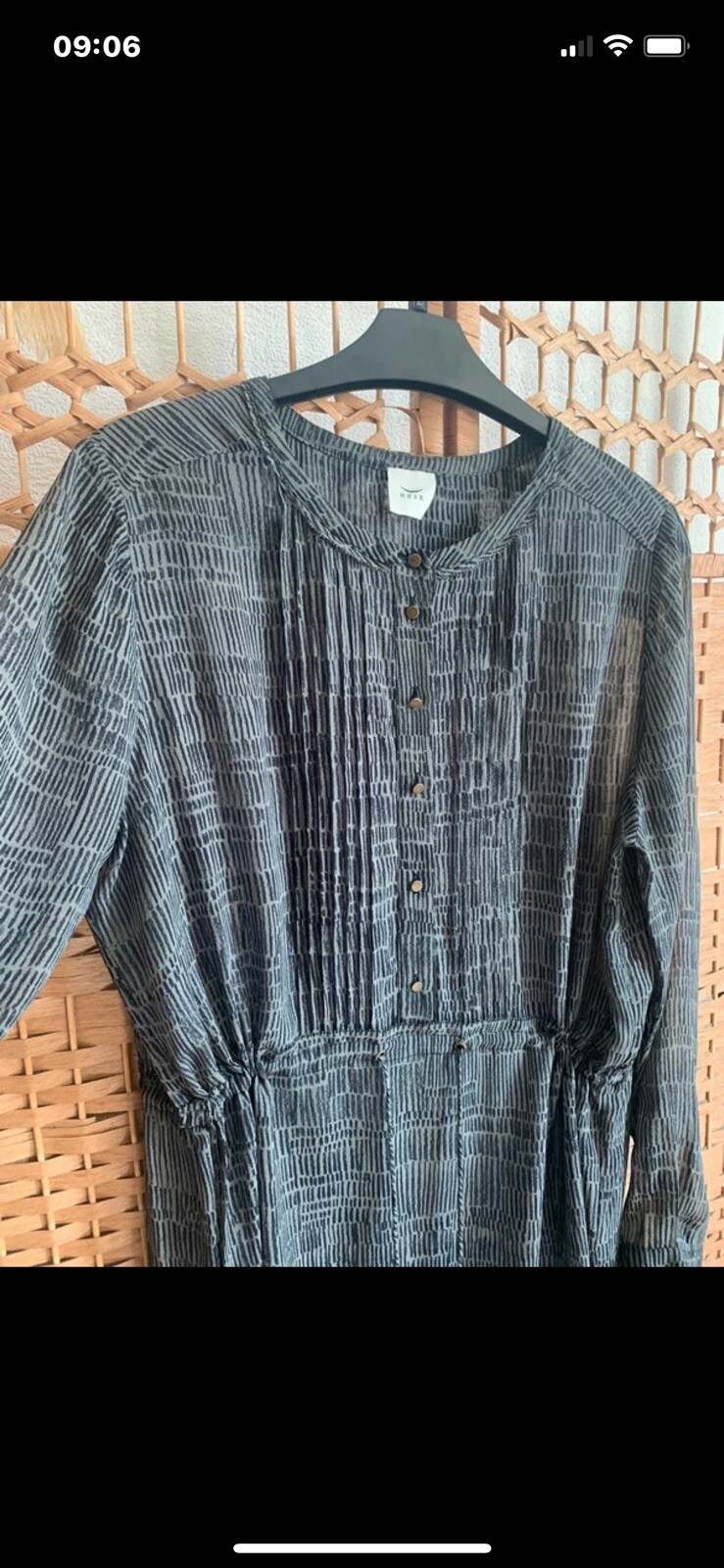 HUSK Australia Grey/ Green Pattern Layering Shirt Dress Drawstring Fits Uk 12