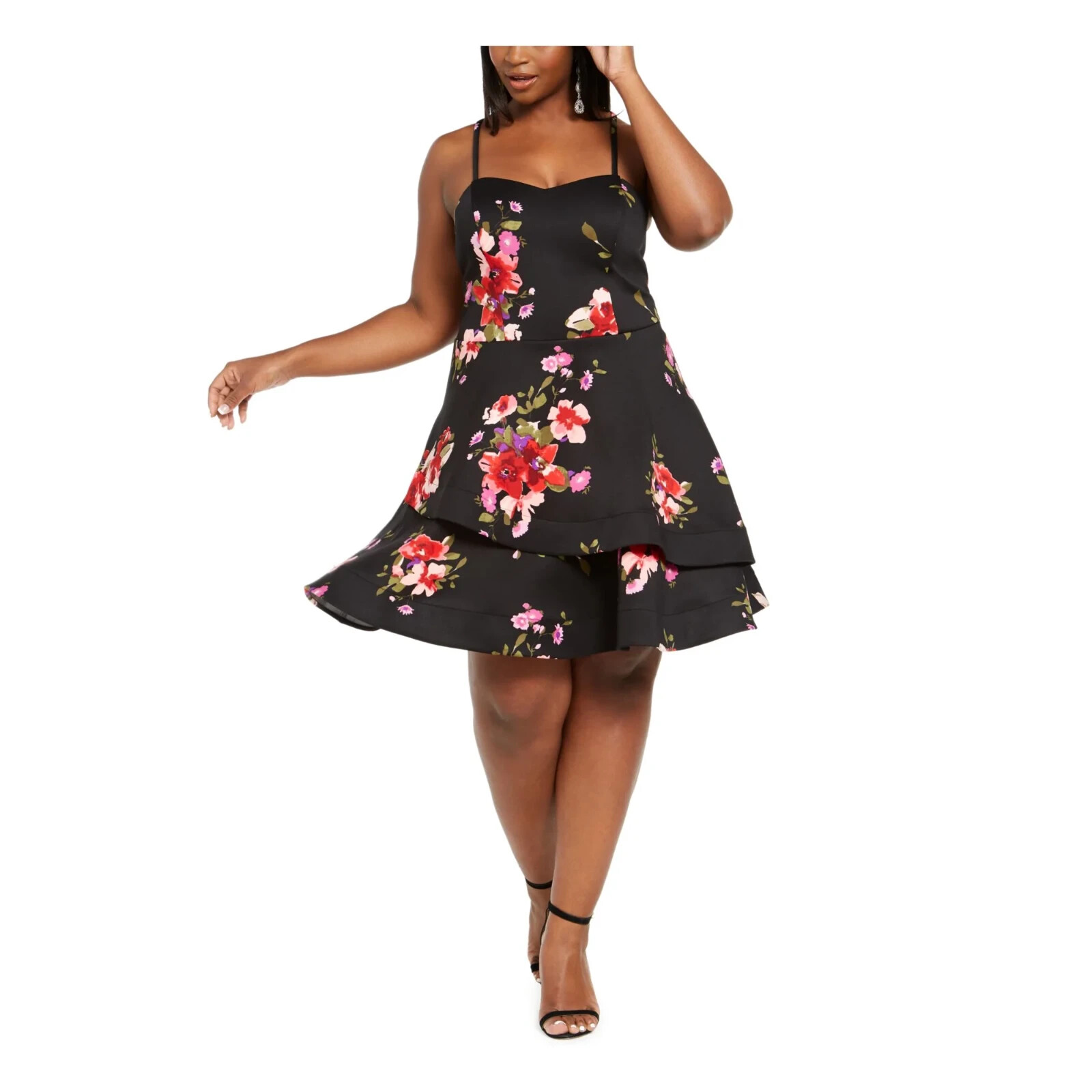 SEQUIN HEARTS Womens Spaghetti Strap Above The Knee Dress, BLACK, SIZE-22