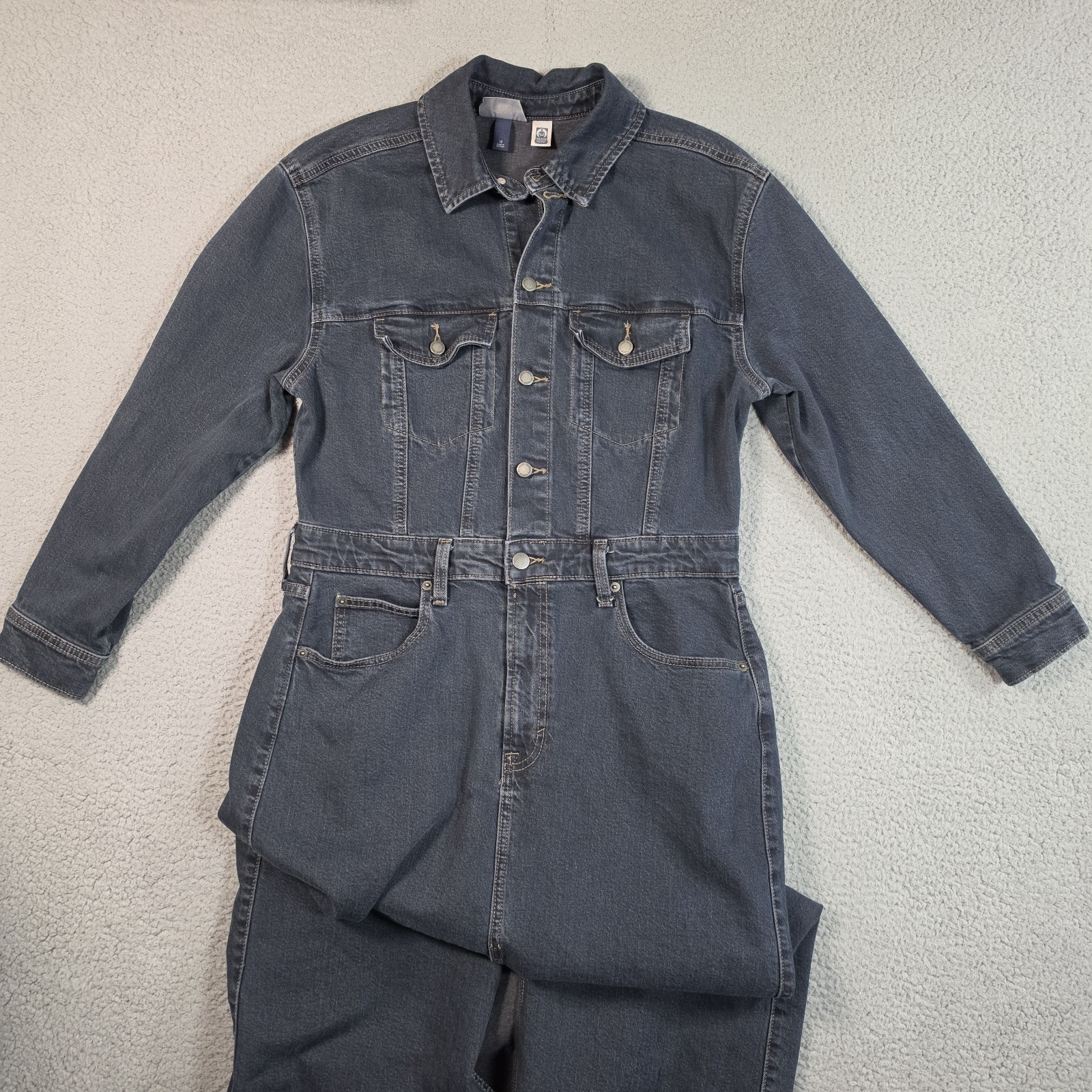 Universal Thread Denim Maxi Dress Womens 12 Blue Button Zip Slit Boho Western