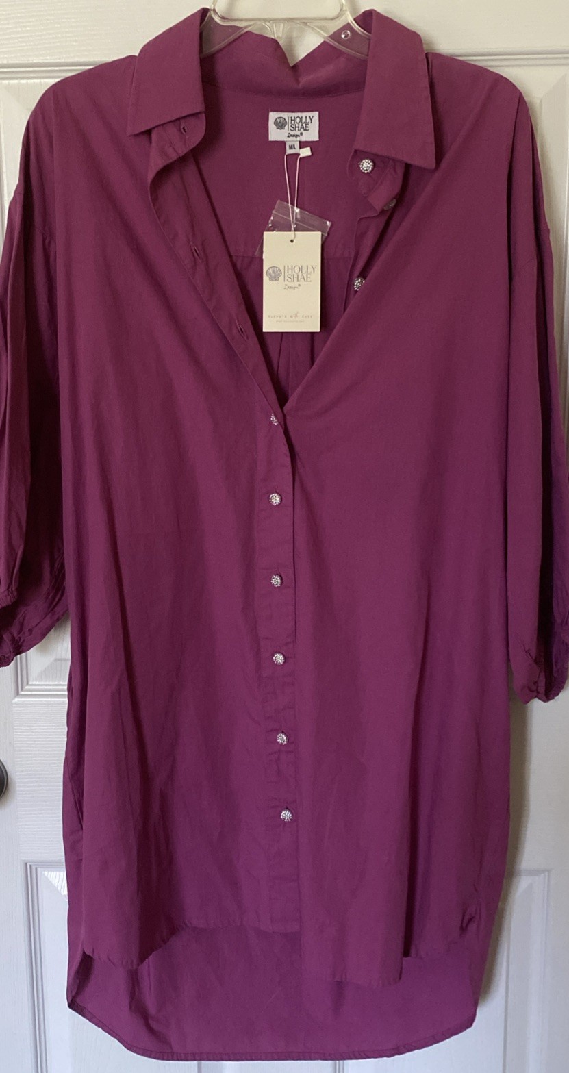 Holly Shae Designs shirt Dress Size M/L Lavender Purple 100% Cotton