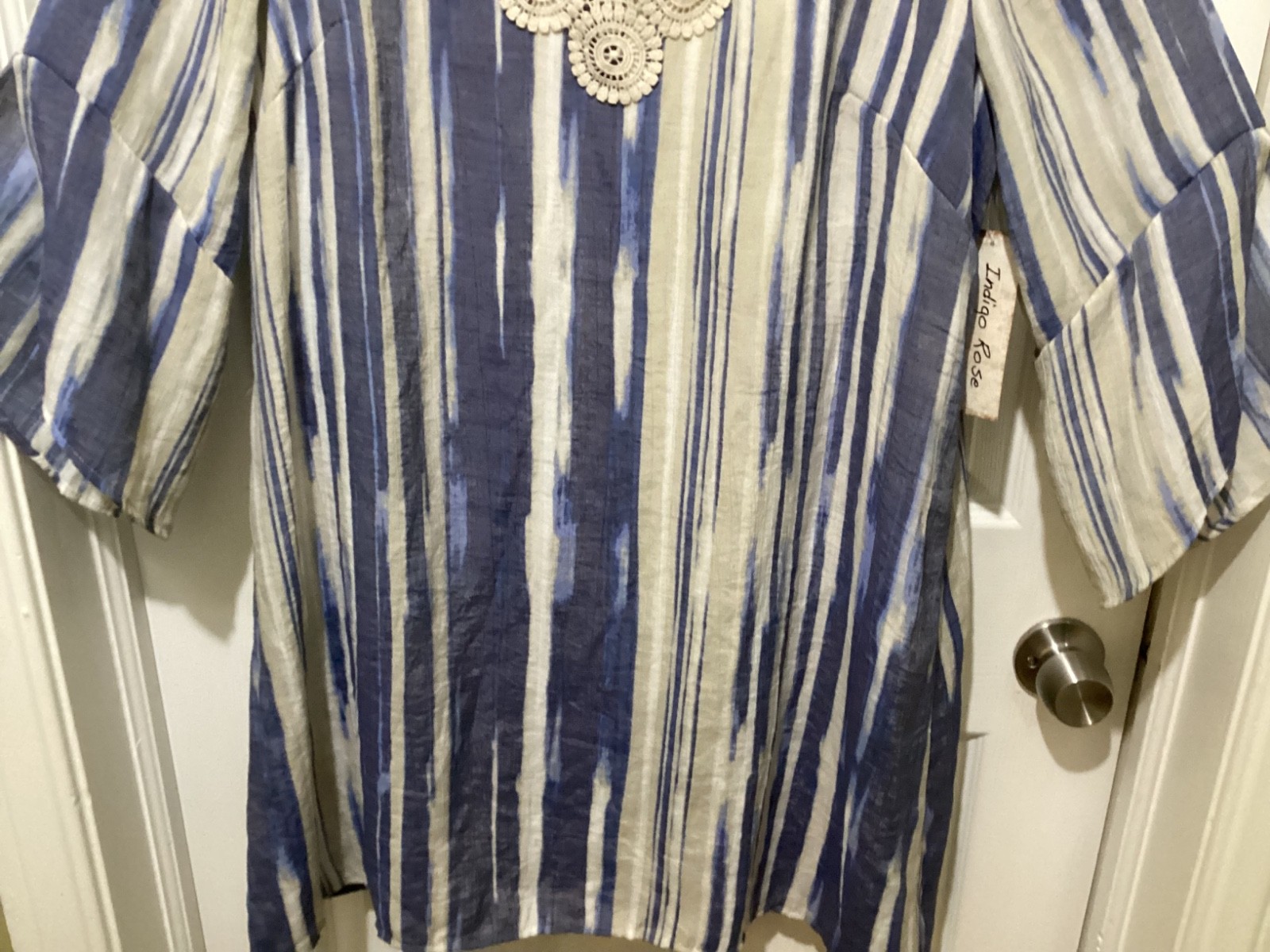Indigo Rose Boho Peasant Crochet Trim Bell Sleeve Dress Plus Size 1X~NWT