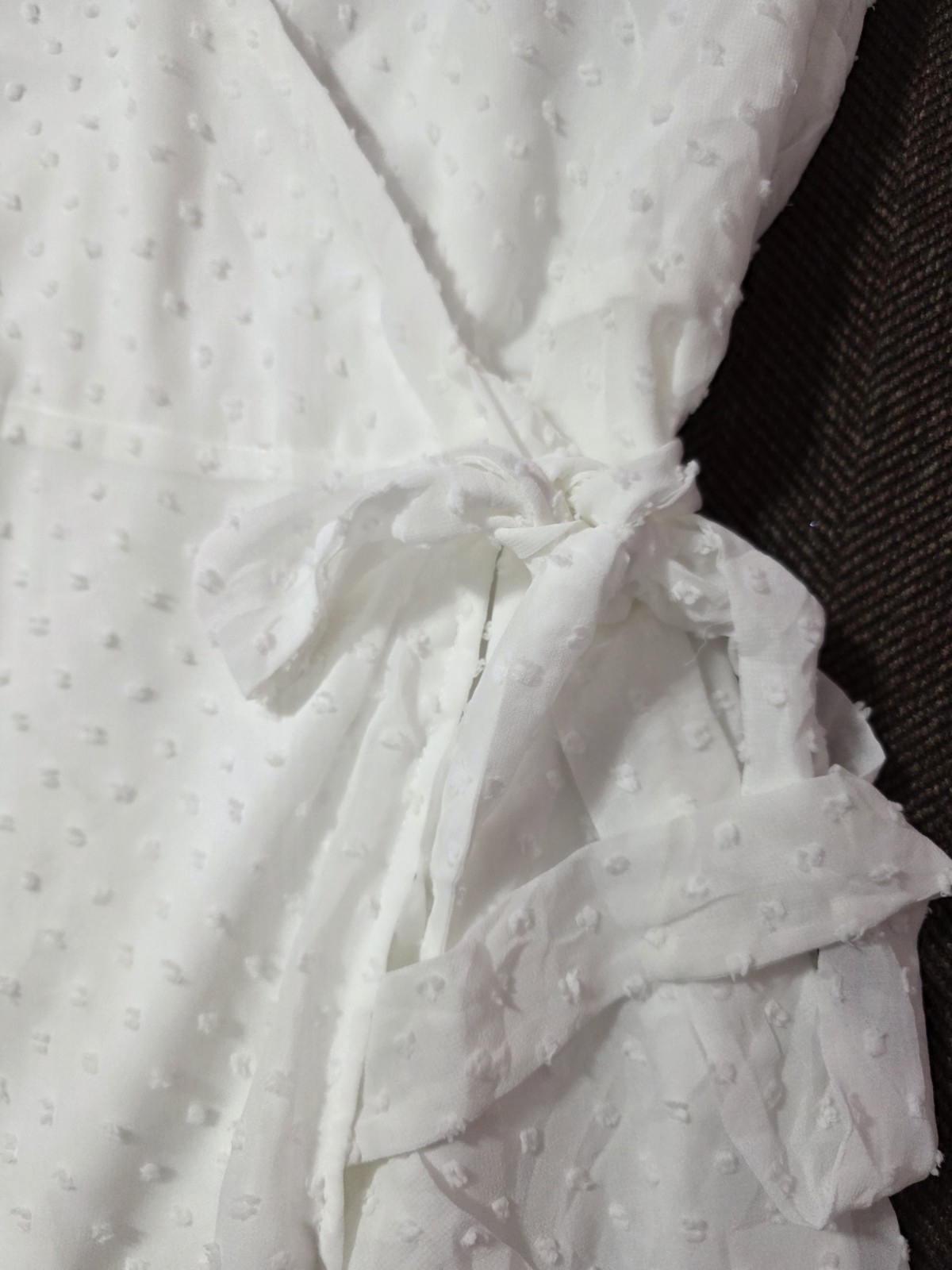 Lulus White Wrap Dress V-Neck Flutter Sleeve Ruffle Tie Waist Short L