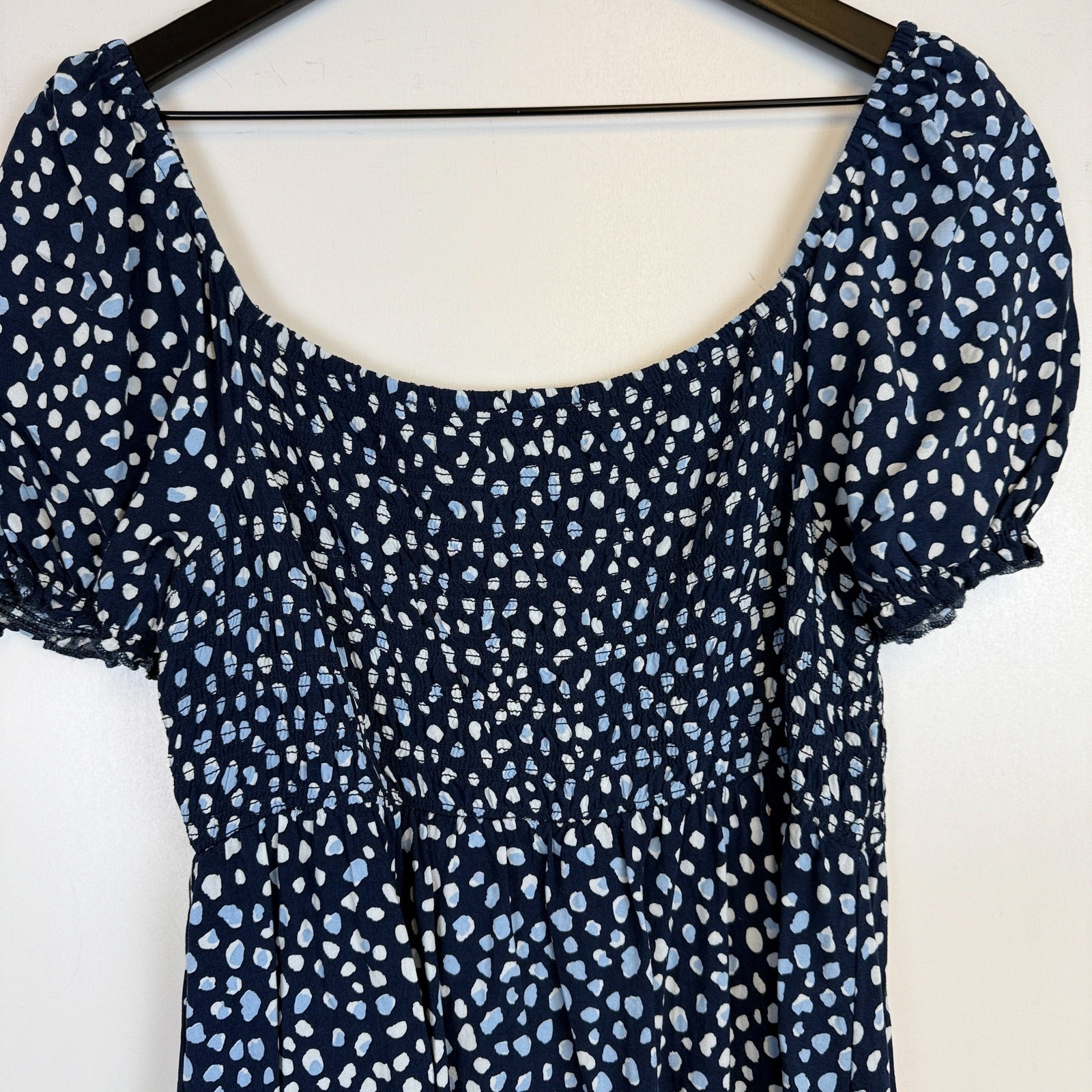 Roxy Spotty Smocked Mini Cap Sleeve Blue Dress – L