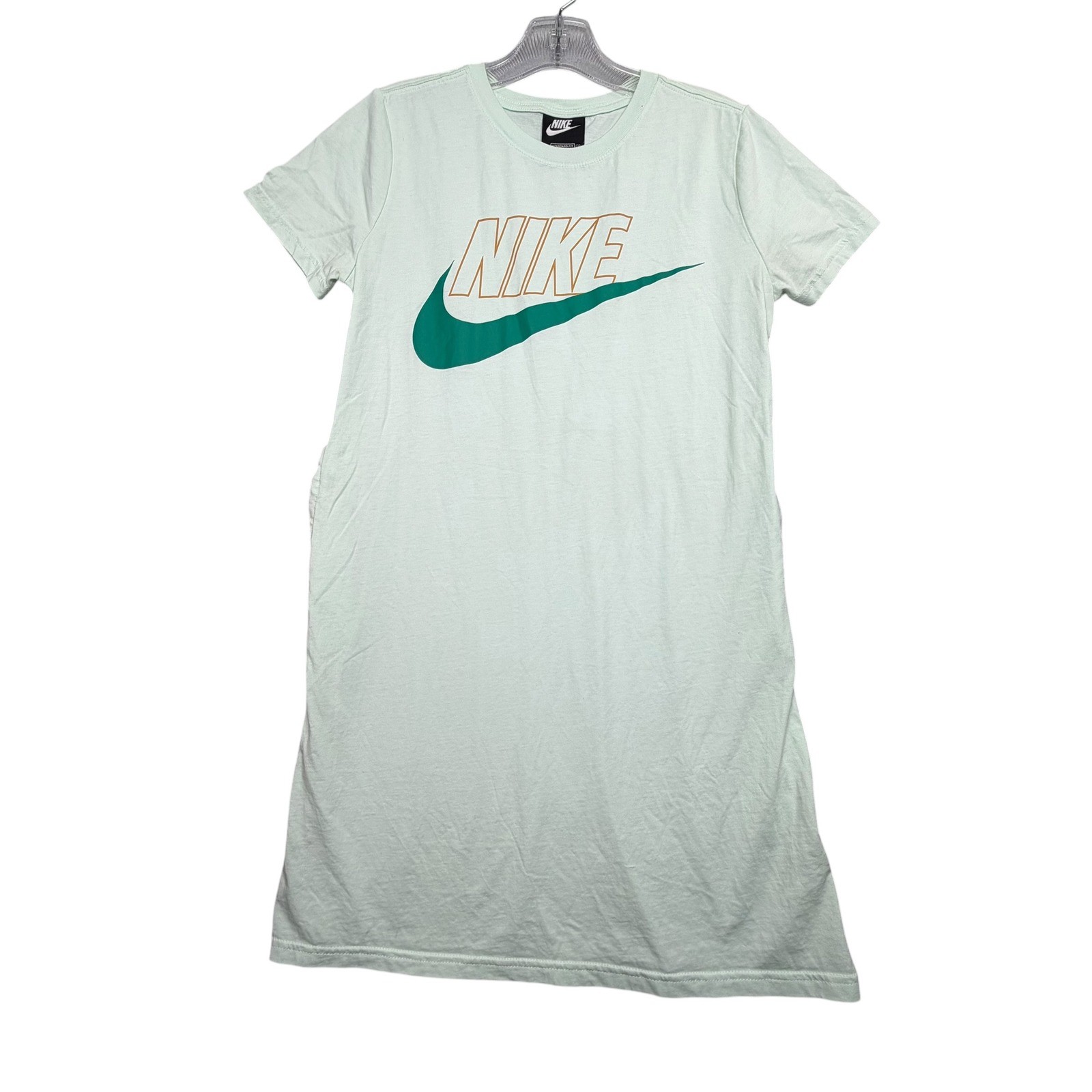 Nike T-Shirt Dress Womens M Green Short Sleeve Graphic Logo Pockets Sporty