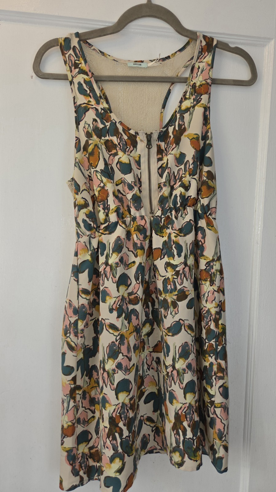 Kimchi Blue Mini Dress. Boho Print. Lace Back. Zipper Front. S