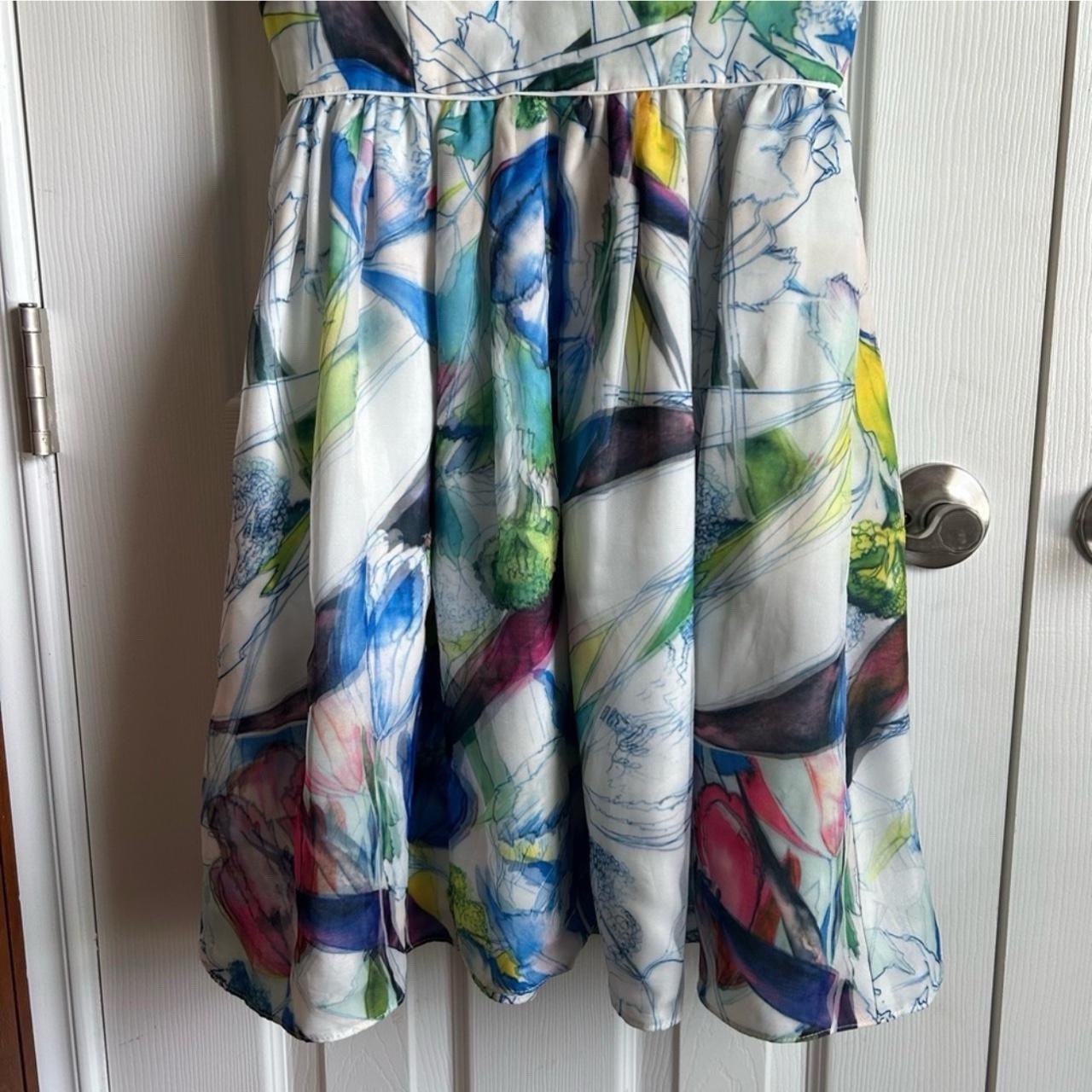 Everly Multicolor Fit & Flare Tea Length Floral Watercolor Abstract Dress